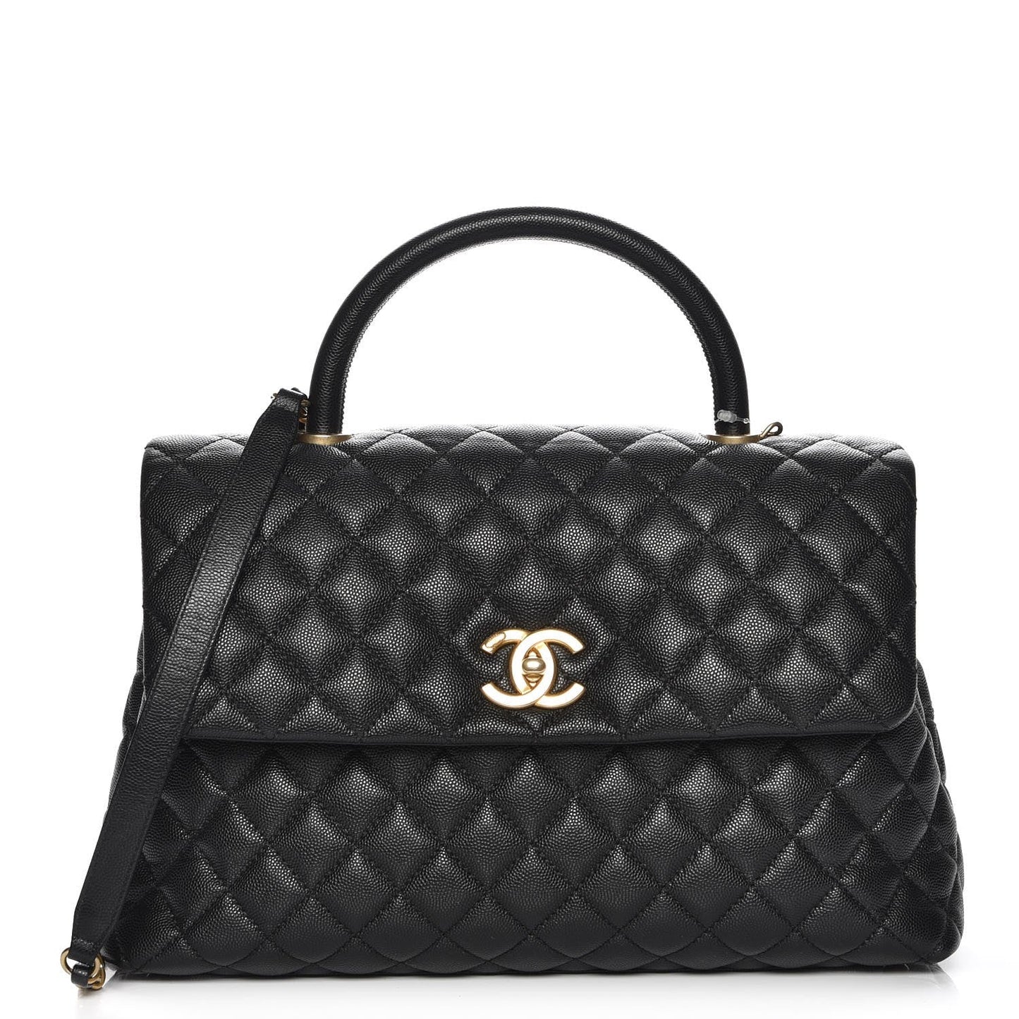 CHANEL CAVIAR QUILTED MEDIUM COCO TOP HANDLE FLAP BAG-HS