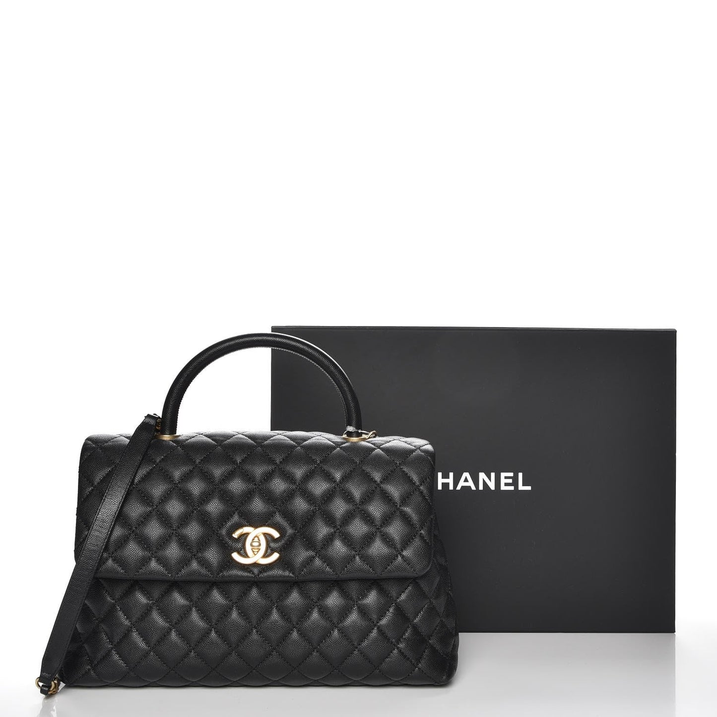 CHANEL CAVIAR QUILTED MEDIUM COCO TOP HANDLE FLAP BAG-HS