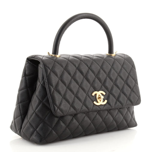 CHANEL CAVIAR QUILTED MEDIUM COCO TOP HANDLE FLAP BAG-HS