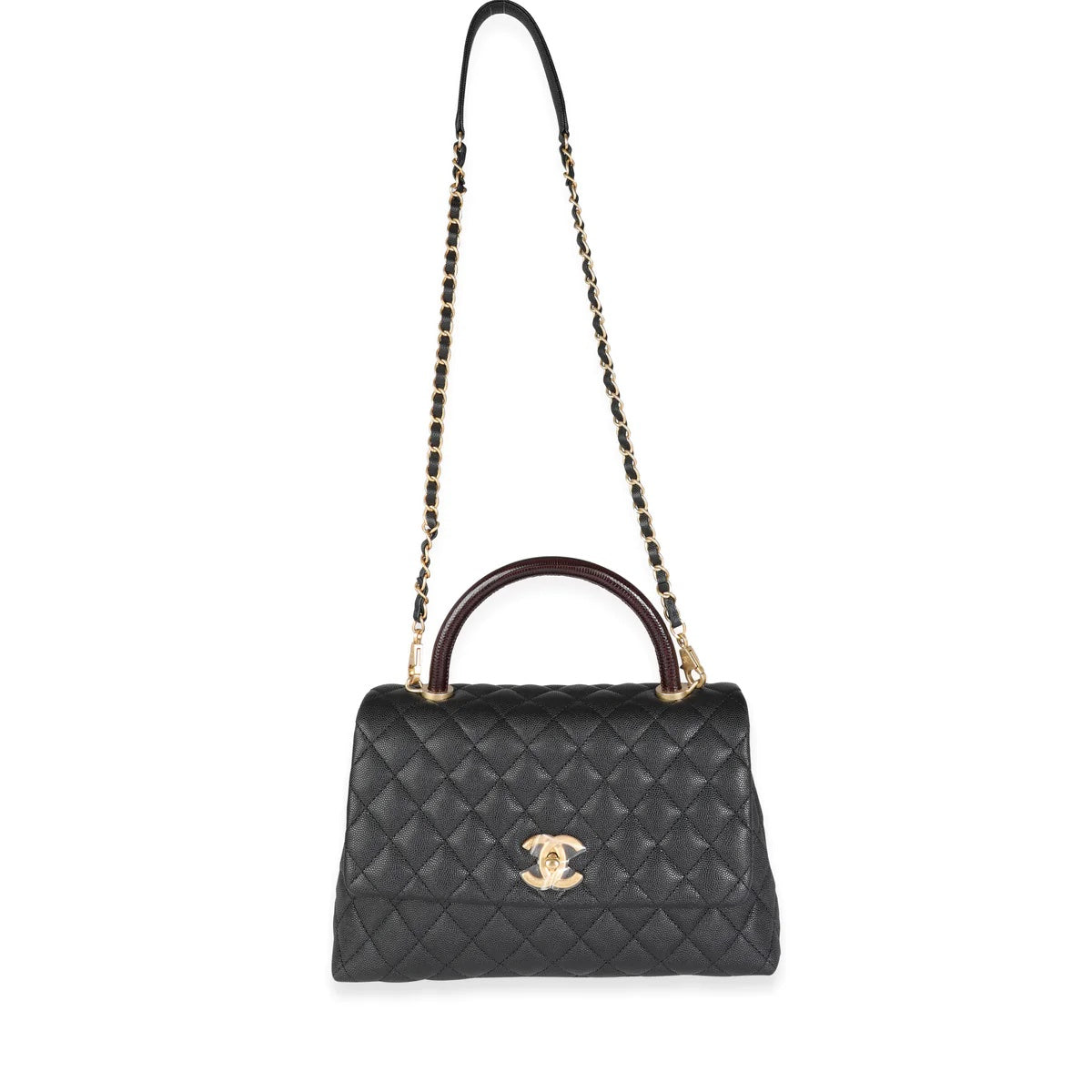 CHANEL CAVIAR QUILTED MEDIUM COCO TOP HANDLE FLAP BAG-HS