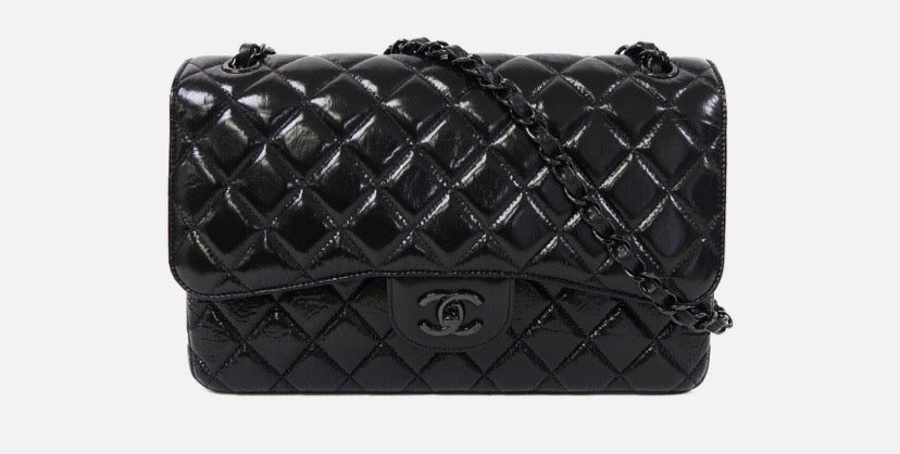 CHANEL SO BLACK QUILTED CRUMPLED CALFSKIN MEDIUM DOUBLE FLAP BAG