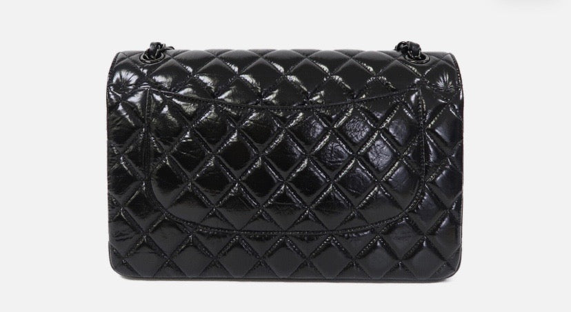 CHANEL SO BLACK QUILTED CRUMPLED CALFSKIN MEDIUM DOUBLE FLAP BAG