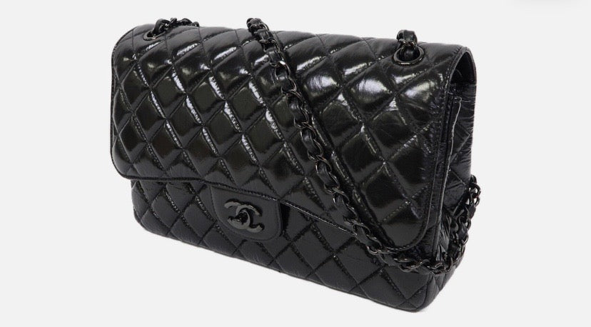 CHANEL SO BLACK QUILTED CRUMPLED CALFSKIN MEDIUM DOUBLE FLAP BAG