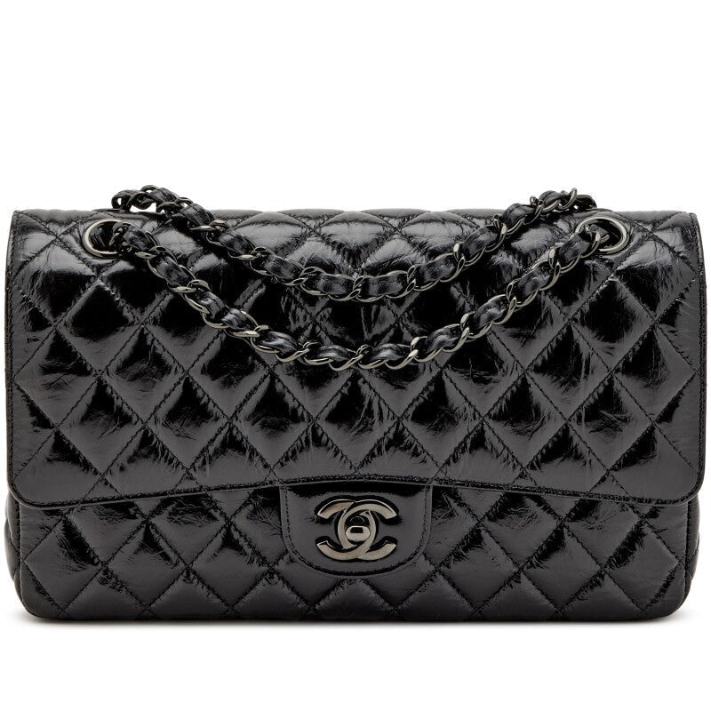 CHANEL SO BLACK QUILTED CRUMPLED CALFSKIN MEDIUM DOUBLE FLAP BAG