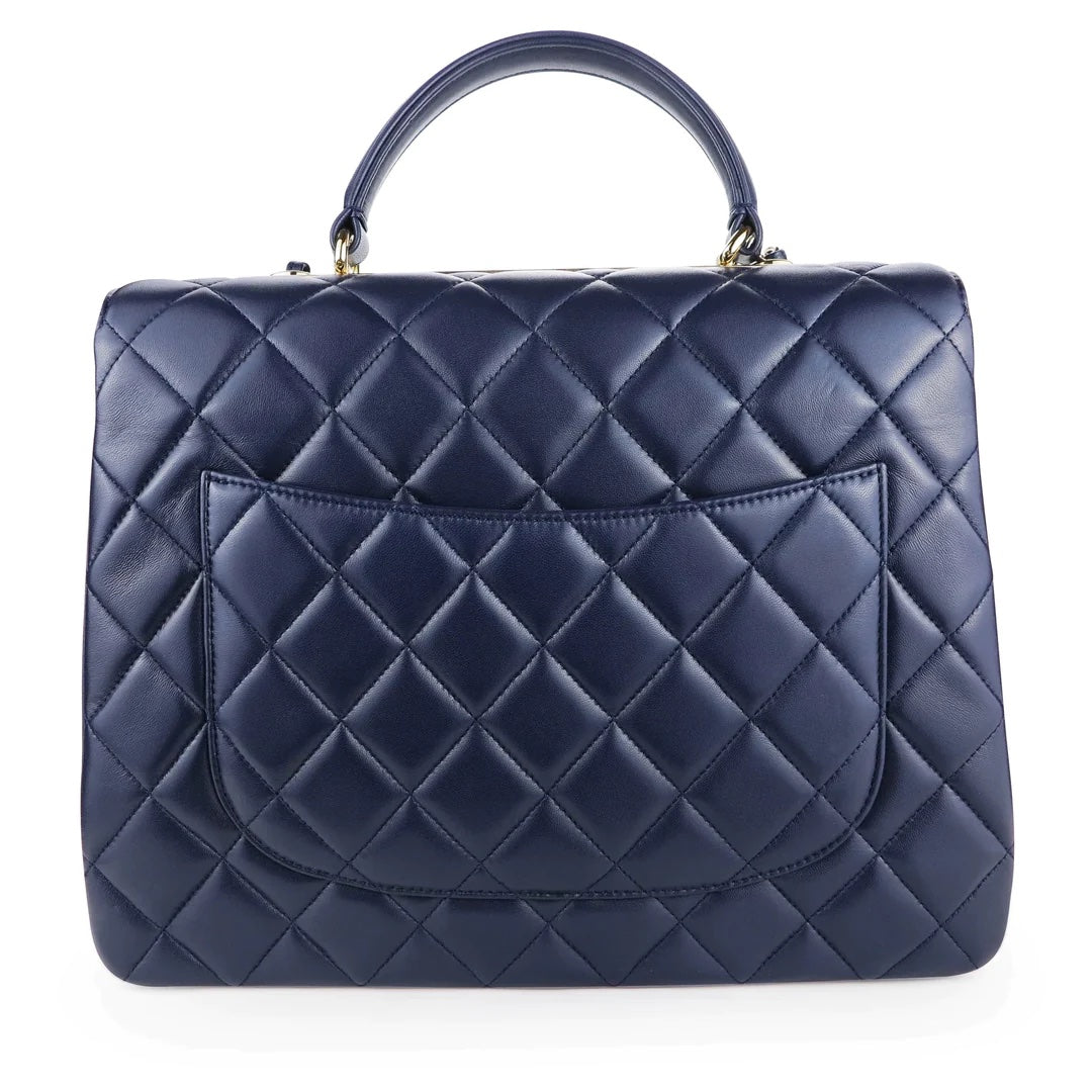 CHANEL QUILTED NAVY LAMBSKIN LEATHER TRENDY CC HANDLE FLAP BAG-HS