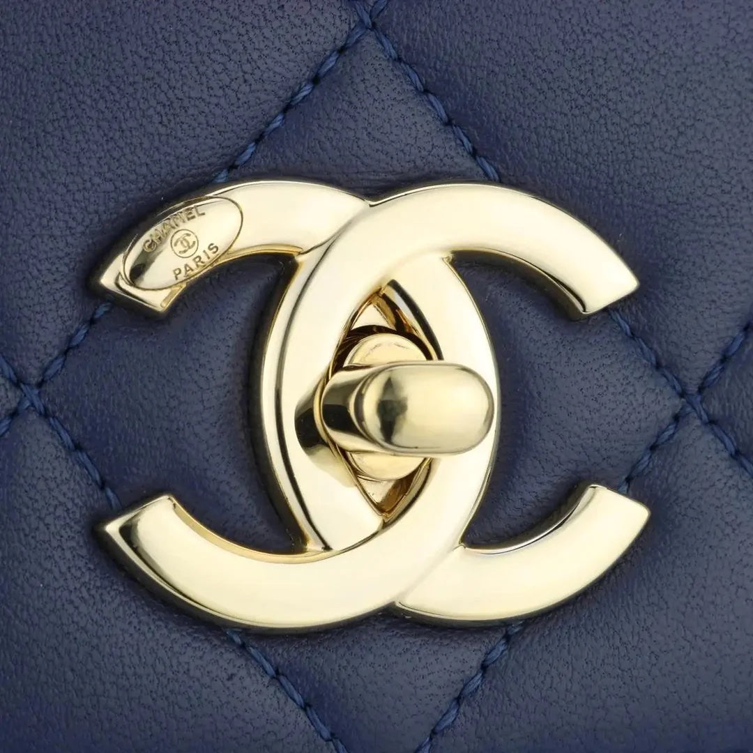 CHANEL QUILTED NAVY LAMBSKIN LEATHER TRENDY CC HANDLE FLAP BAG-HS