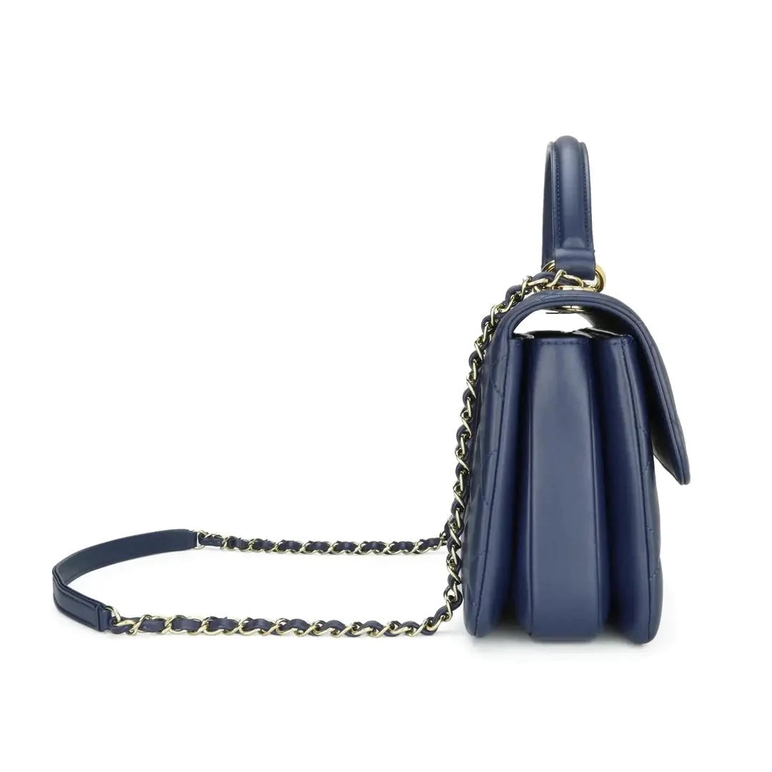 CHANEL QUILTED NAVY LAMBSKIN LEATHER TRENDY CC HANDLE FLAP BAG-HS