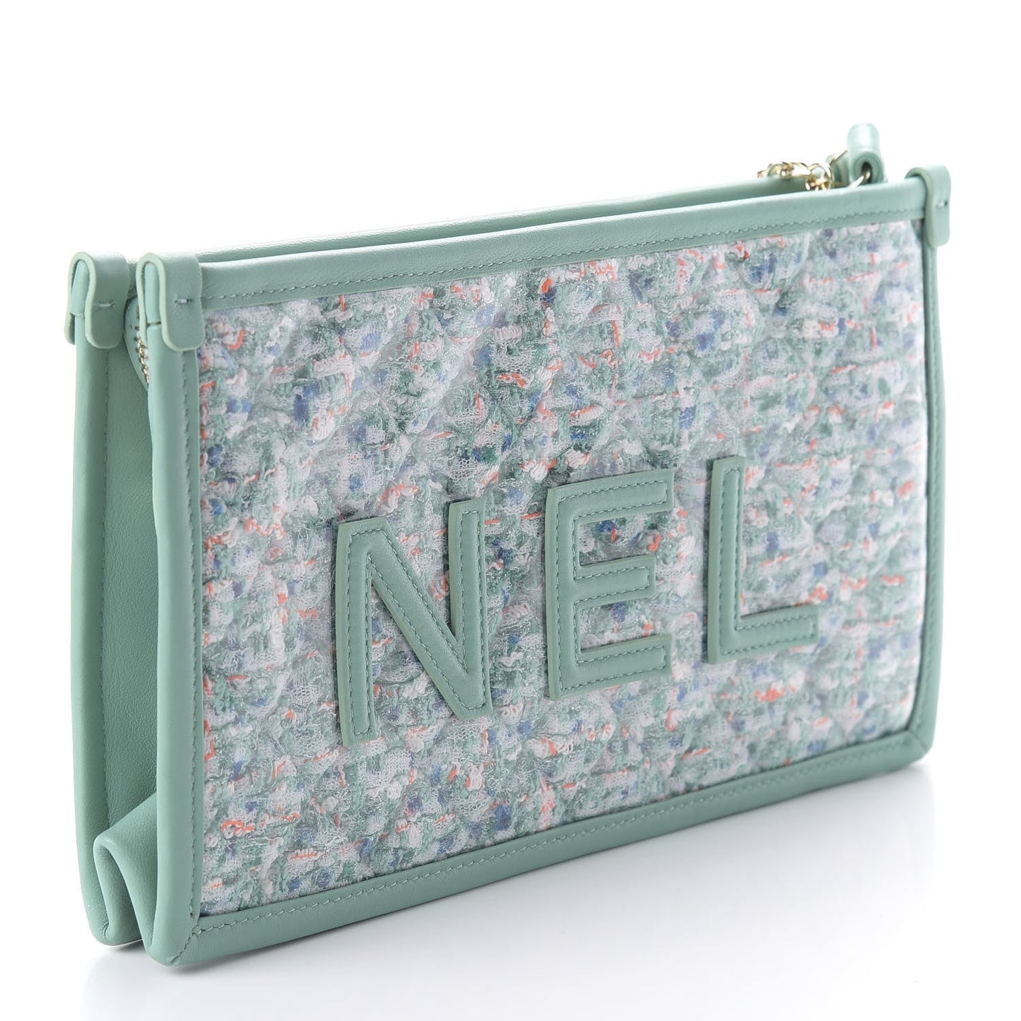 CHANEL TWEED LAMBSKIN  PVC POUCH CLUTCH BAG