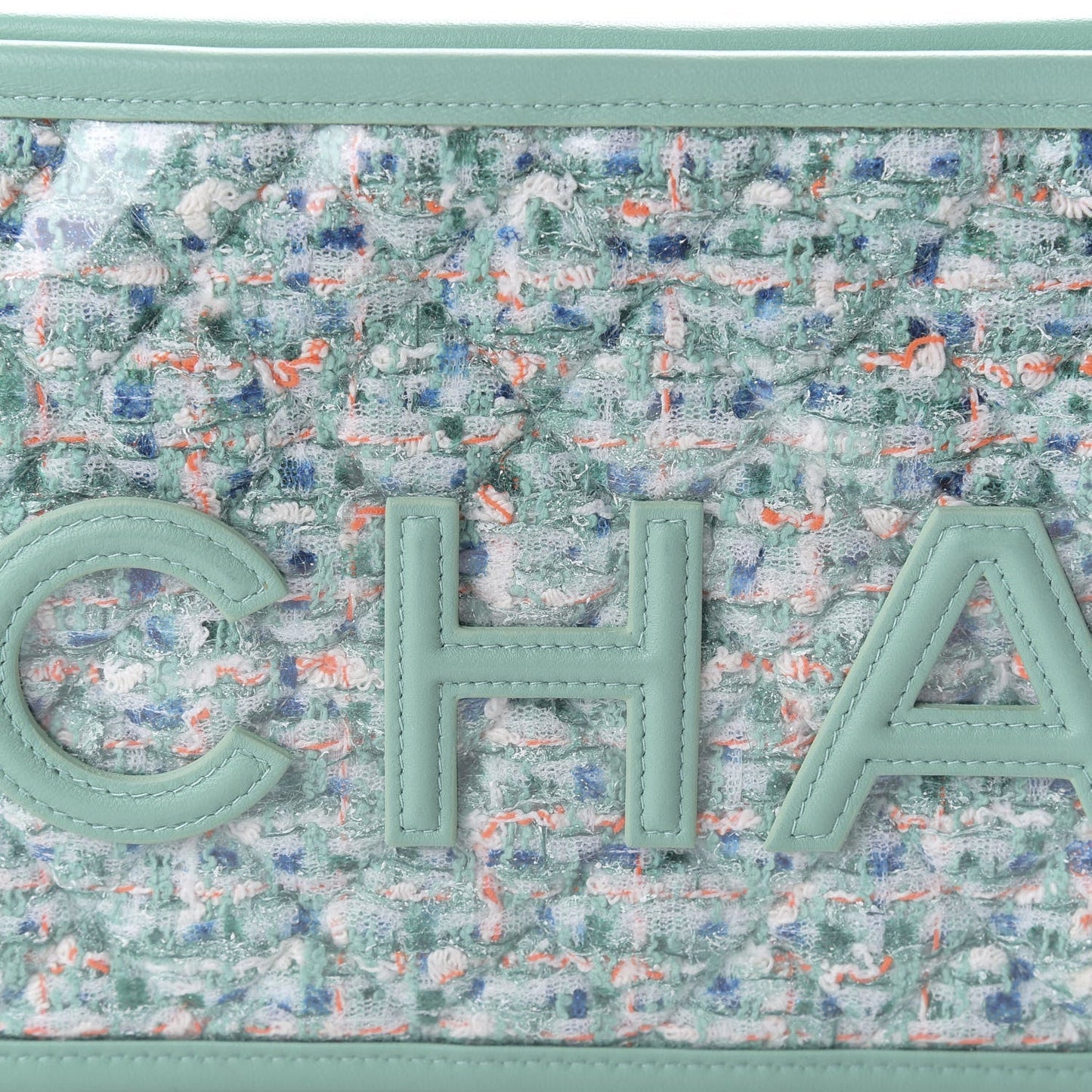 CHANEL TWEED LAMBSKIN  PVC POUCH CLUTCH BAG