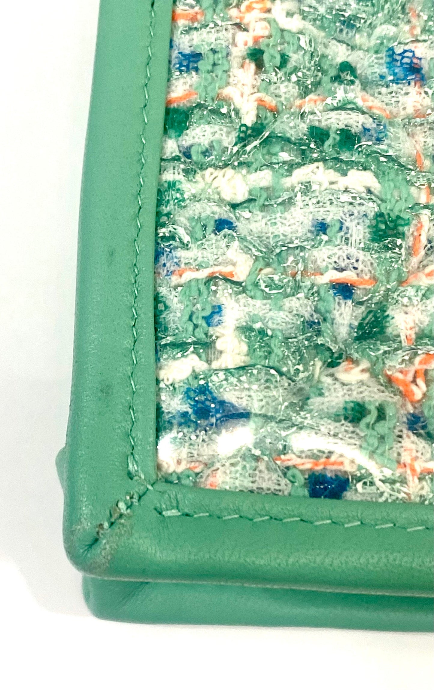 CHANEL TWEED LAMBSKIN  PVC POUCH CLUTCH BAG