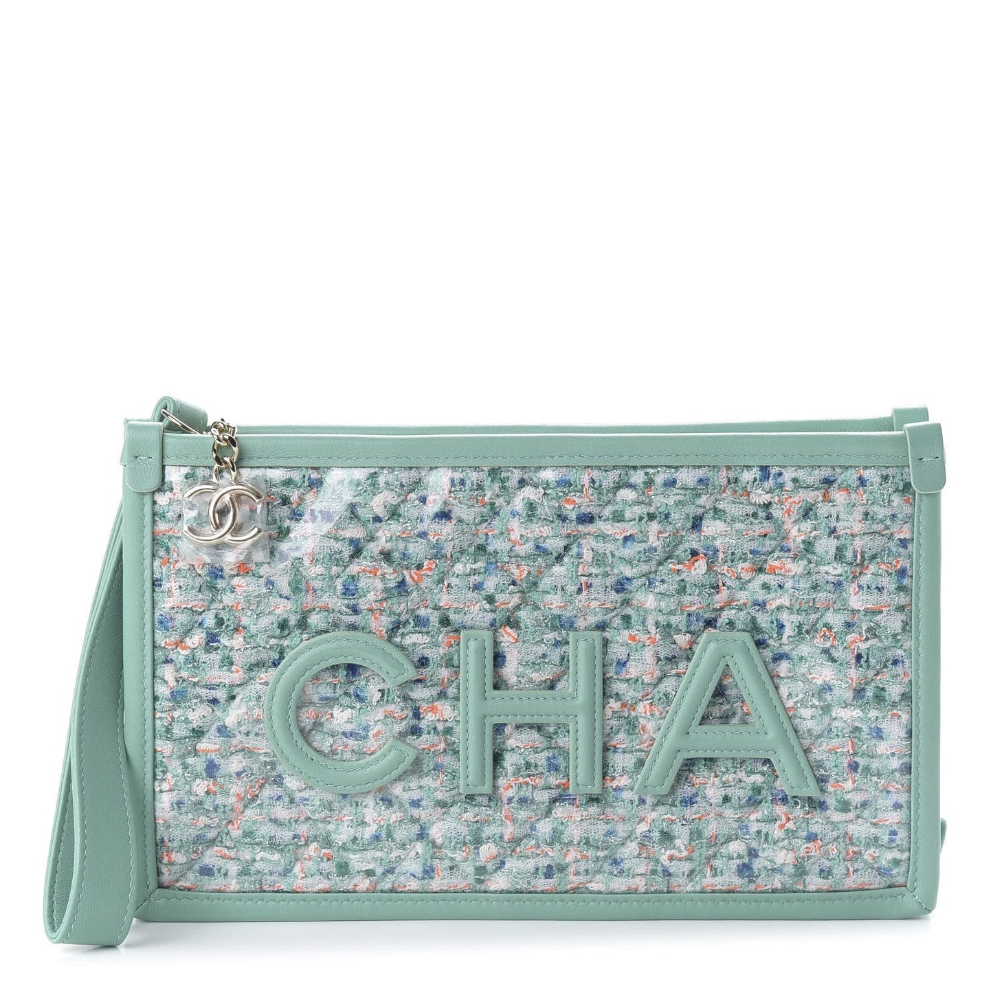 CHANEL TWEED LAMBSKIN  PVC POUCH CLUTCH BAG