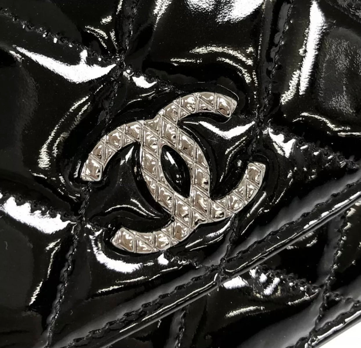 Chanel Quilted Patent Wallet on Chain WOC