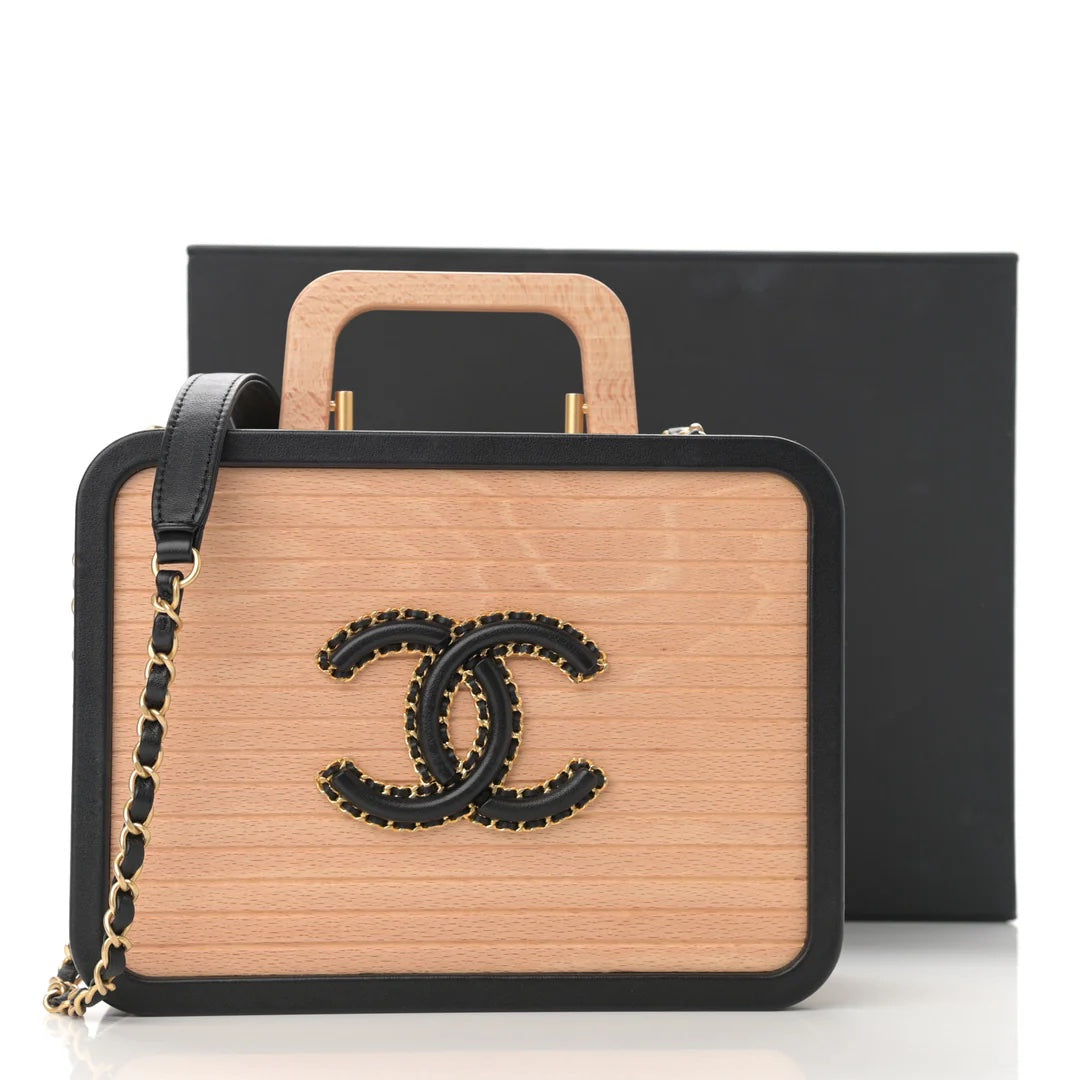 CHANEL BEECH WOOD & LAMBSKIN CC VANITY CASE SHOULDER BAG