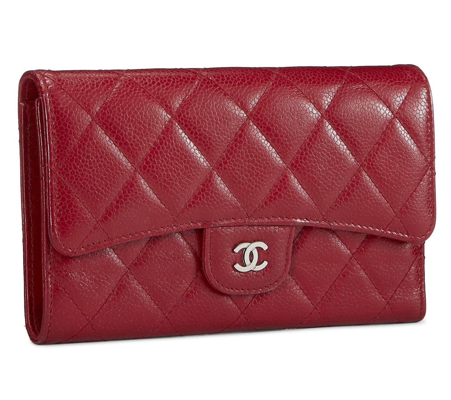 GLM-CAVIAR QUILTED RED FLAP TRIFOLD WALLET
