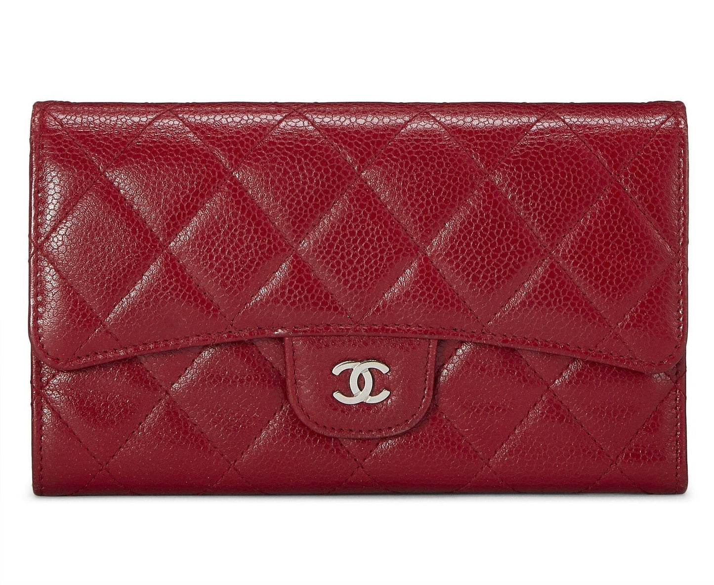 GLM-CAVIAR QUILTED RED FLAP TRIFOLD WALLET