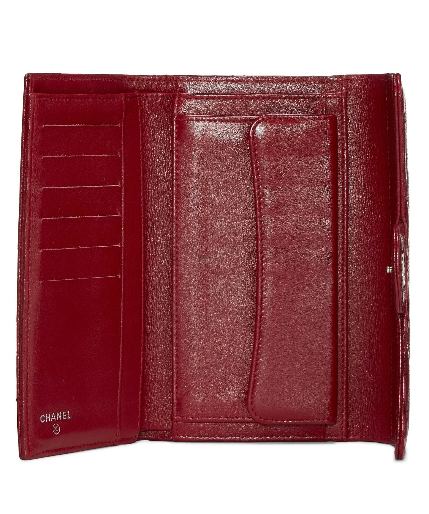 GLM-CAVIAR QUILTED RED FLAP TRIFOLD WALLET
