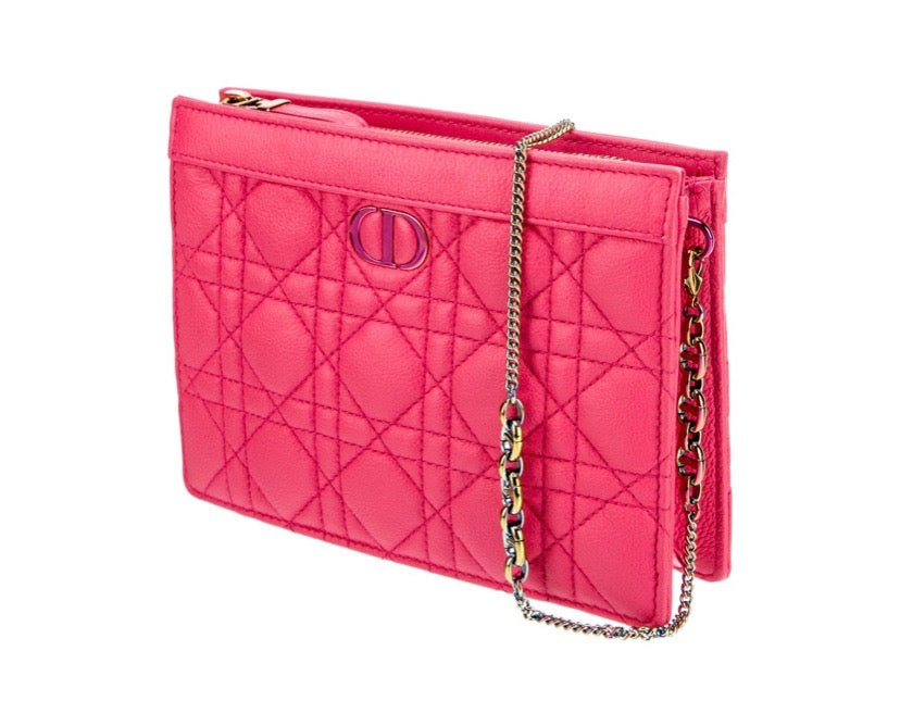 CHRISTIAN DIOR CANNAGE CARO ZIPPED POUCH WITH CHAIN