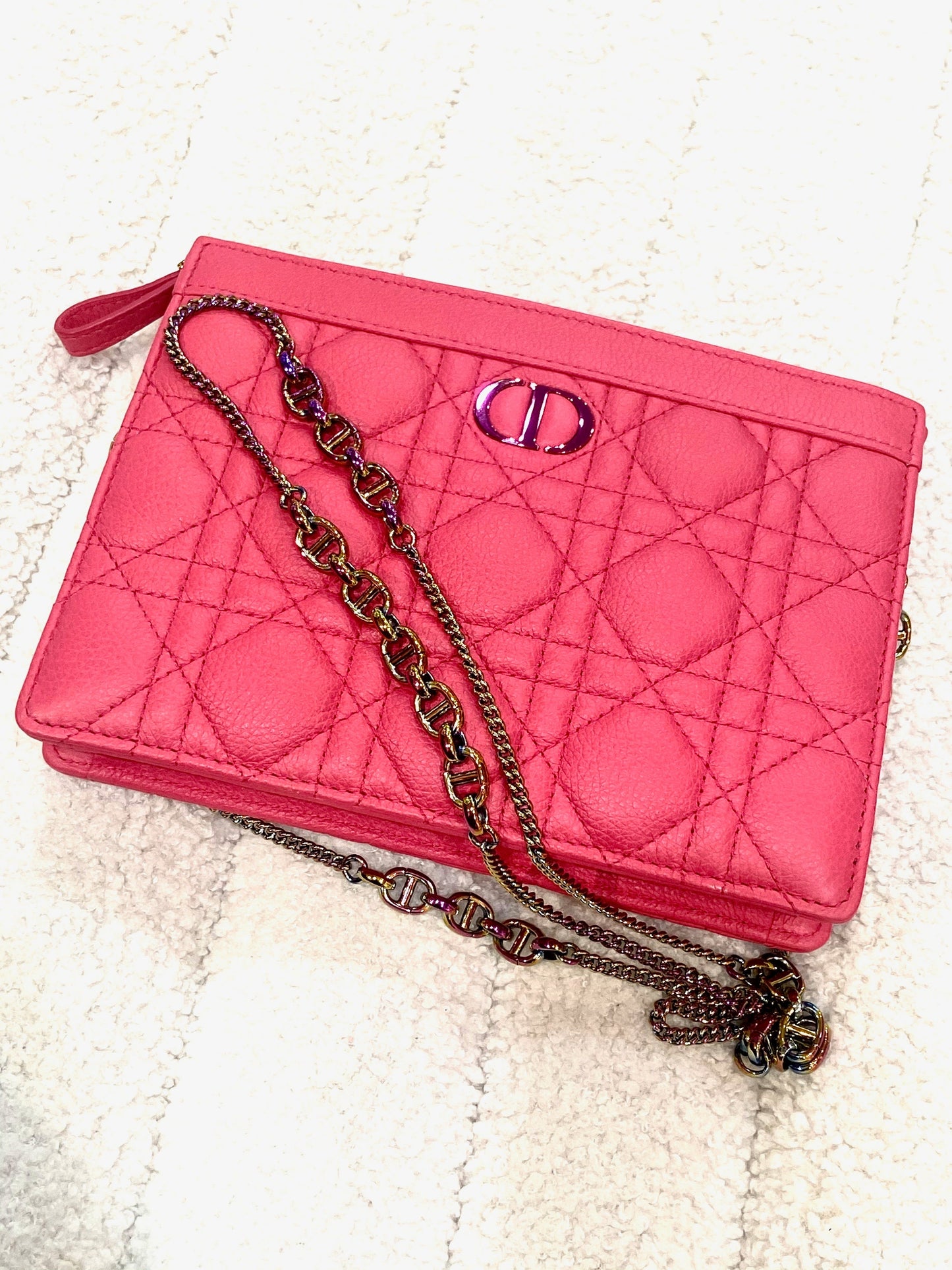 CHRISTIAN DIOR CANNAGE CARO ZIPPED POUCH WITH CHAIN