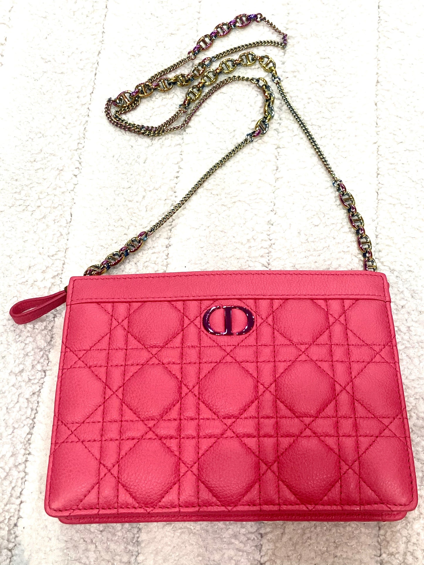 CHRISTIAN DIOR CANNAGE CARO ZIPPED POUCH WITH CHAIN
