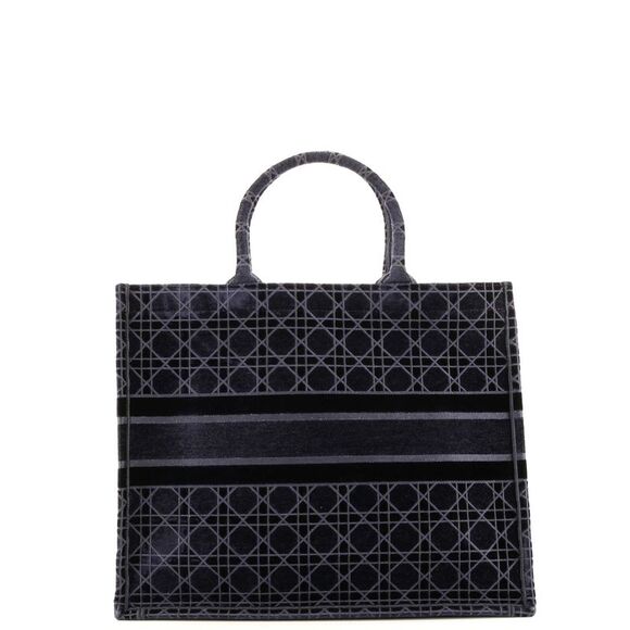 DIOR EMBROIDERED CANNAGE VELVET LARGE BOOK TOTE BAG