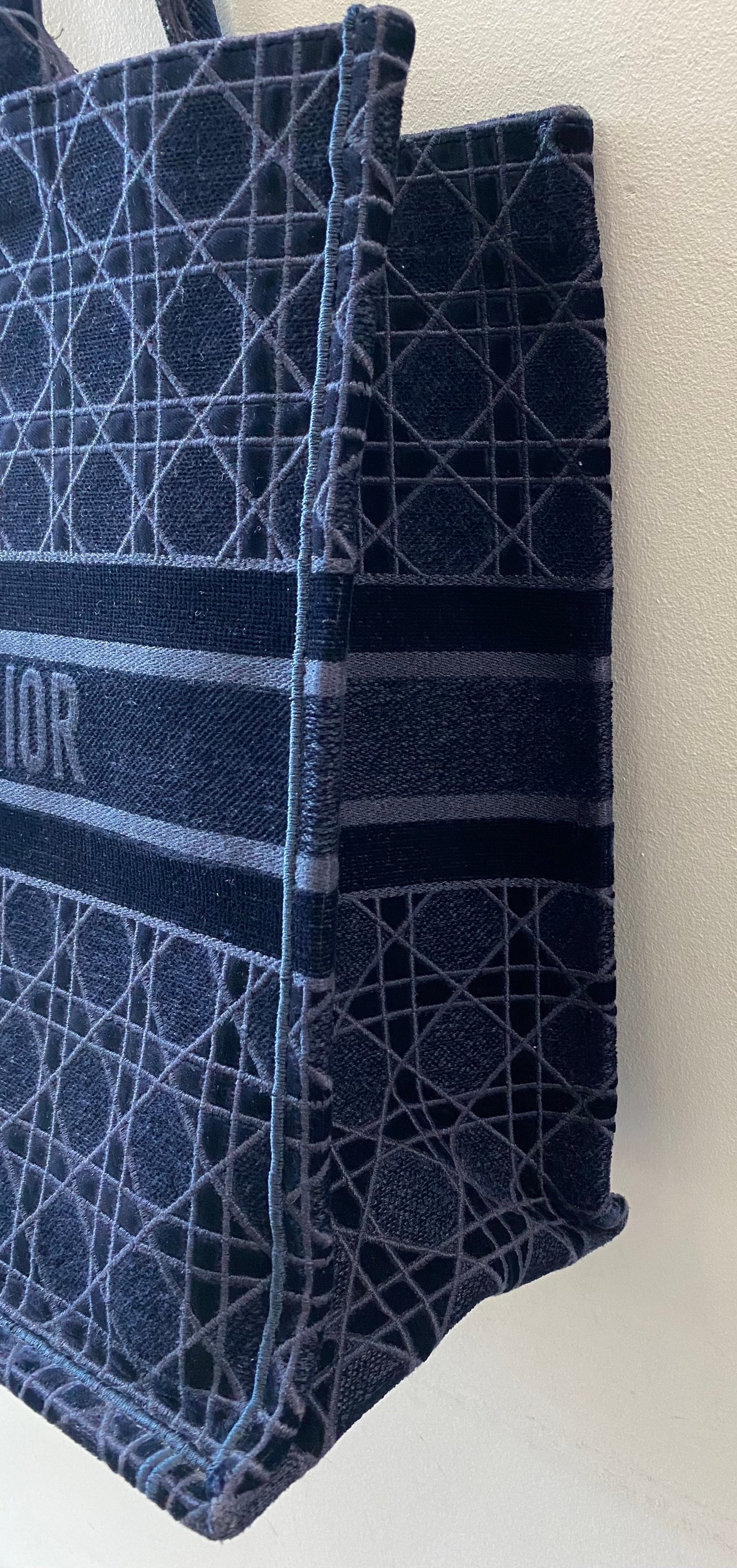 DIOR EMBROIDERED CANNAGE VELVET LARGE BOOK TOTE BAG