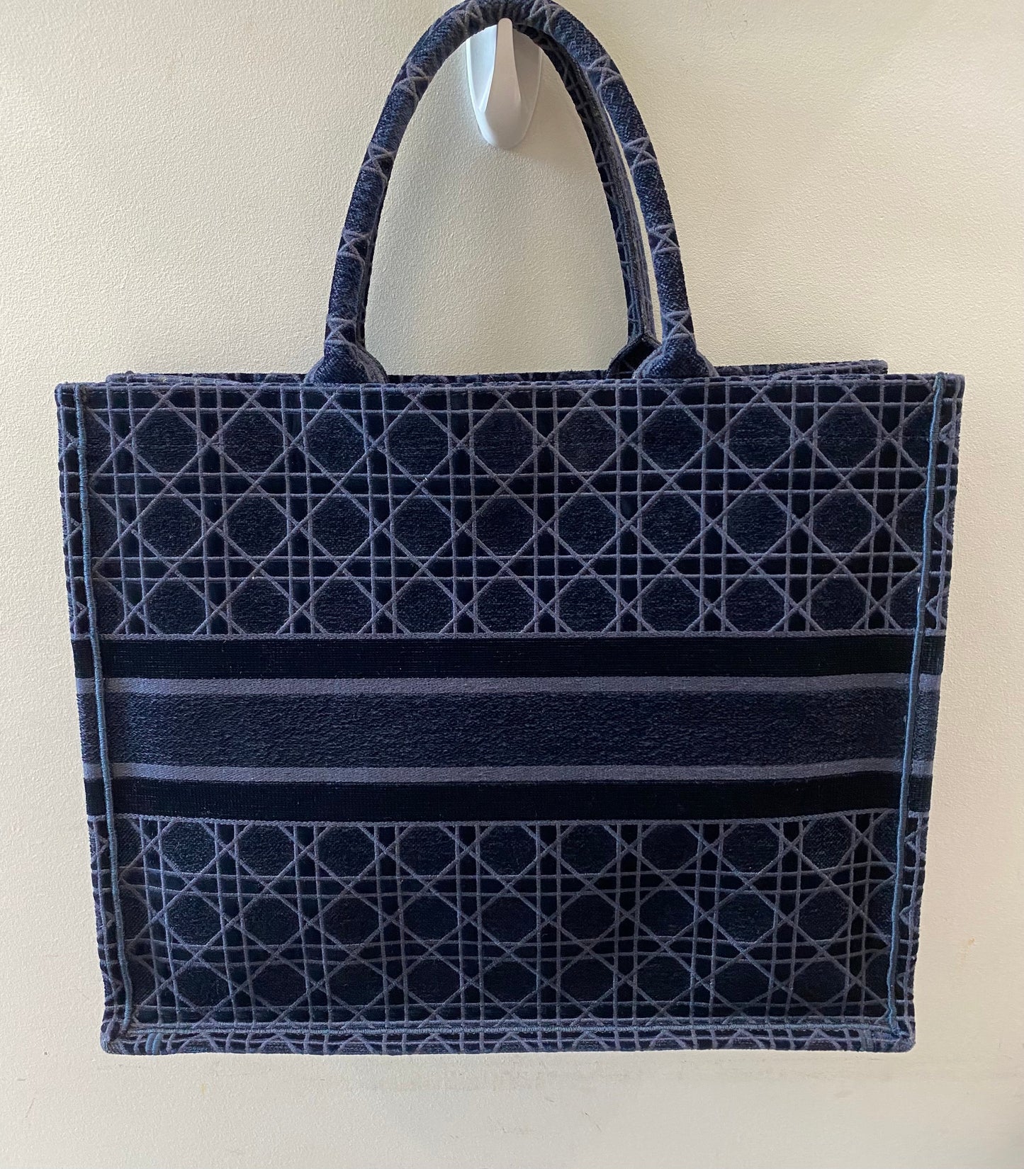 DIOR EMBROIDERED CANNAGE VELVET LARGE BOOK TOTE BAG
