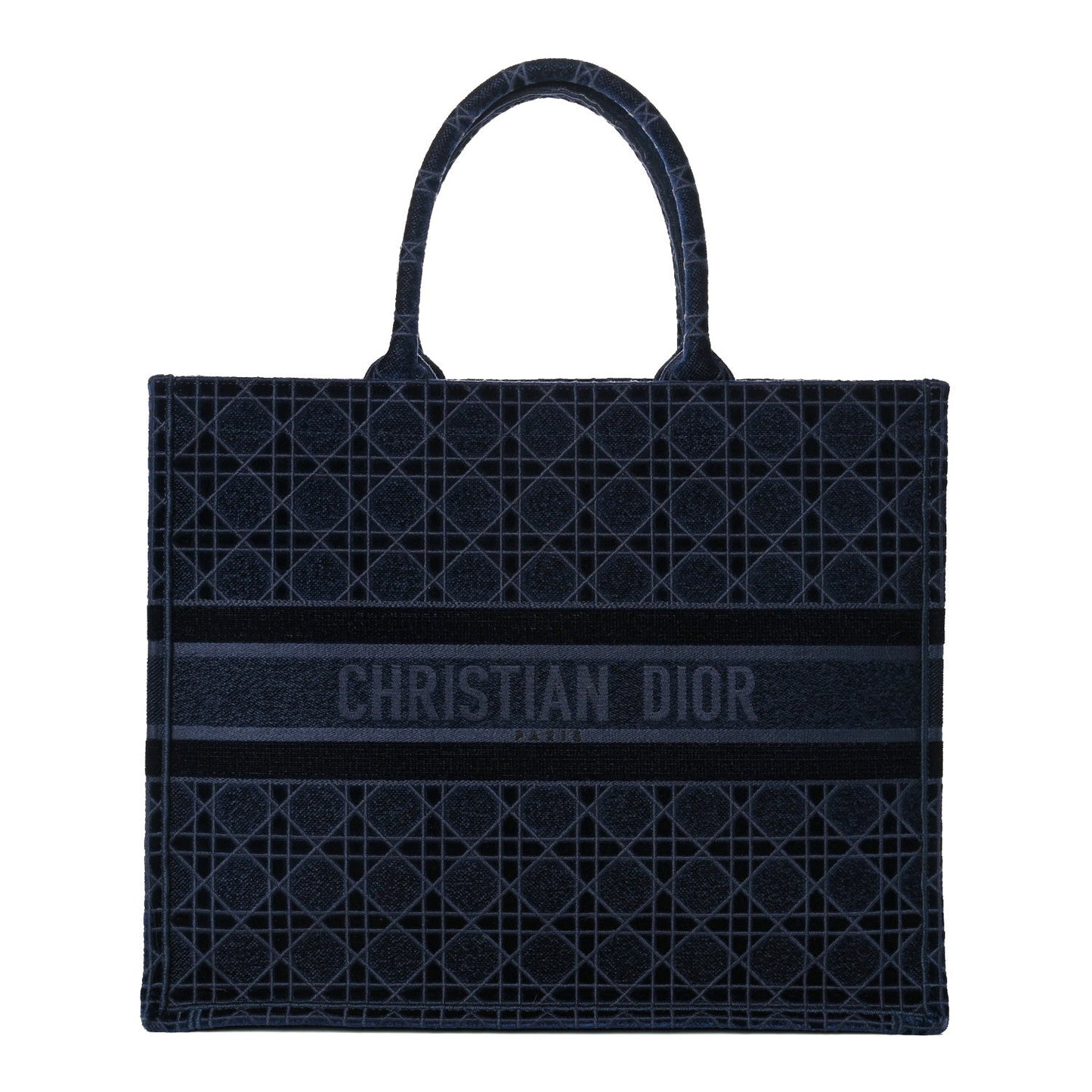 DIOR EMBROIDERED CANNAGE VELVET LARGE BOOK TOTE BAG
