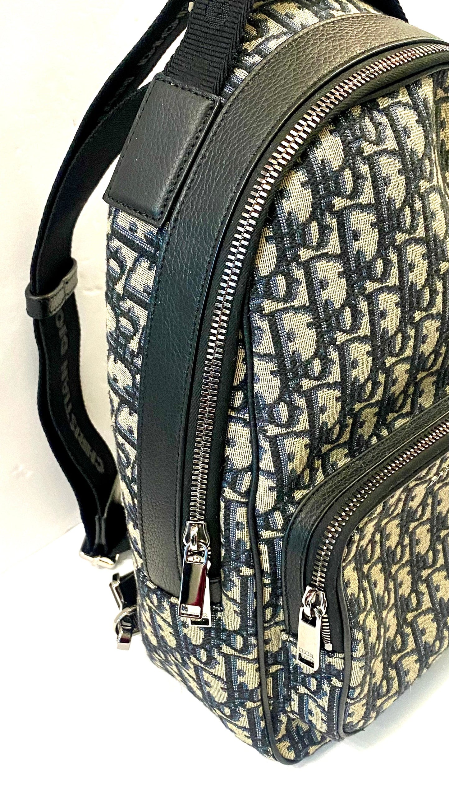 CHRISTIAN DIOR ZIP AROUND CANVAS BLUE OBLIQUE SLING BACKPACK