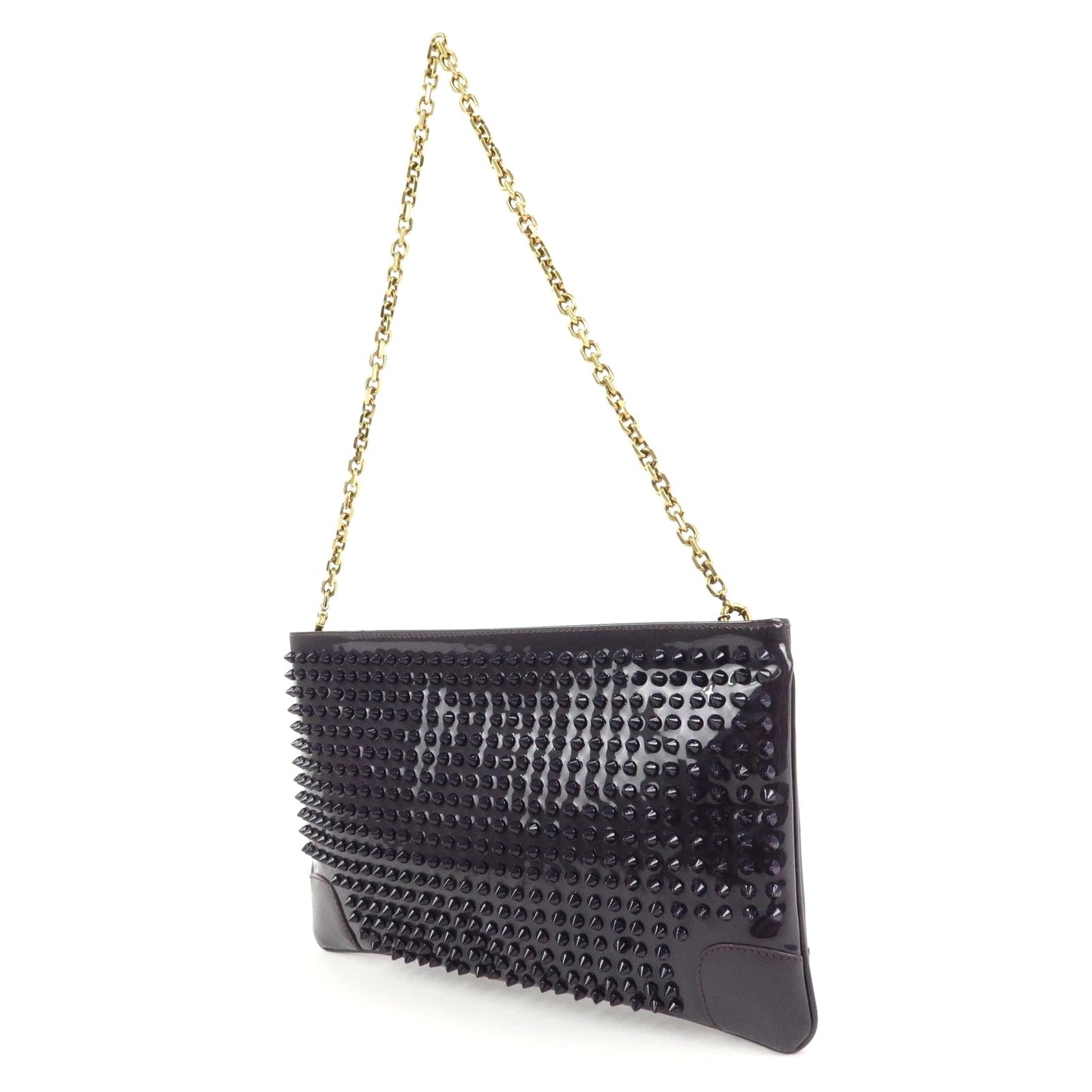 LOUBOUTIN LOUBIPOSH SPIKED PATENT LEATHER CHAIN BAG