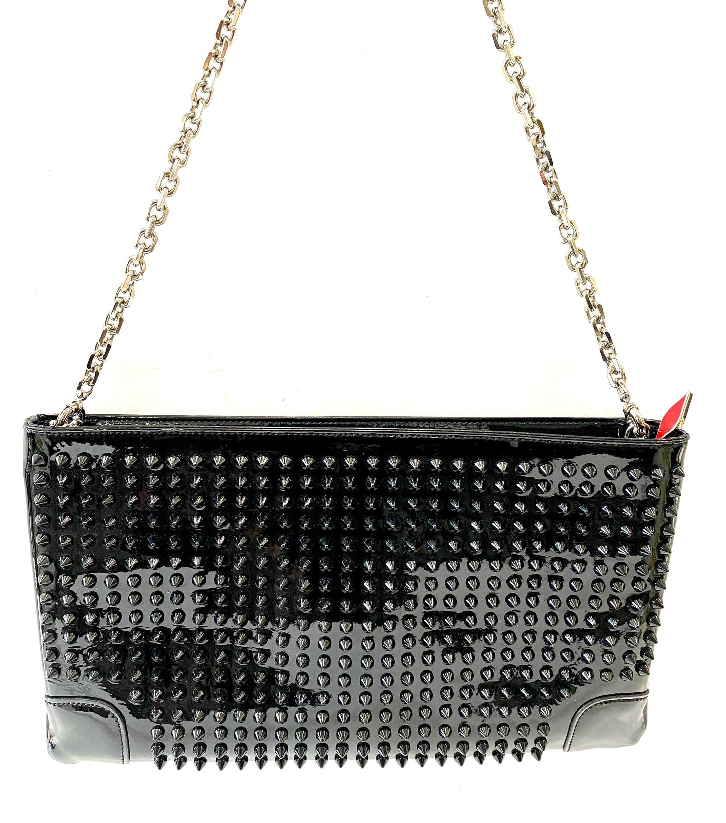 LOUBOUTIN LOUBIPOSH SPIKED PATENT LEATHER CHAIN BAG