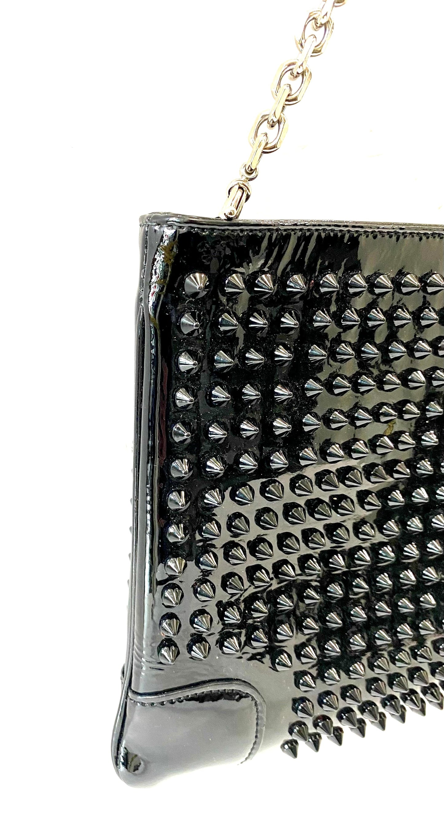 LOUBOUTIN LOUBIPOSH SPIKED PATENT LEATHER CHAIN BAG