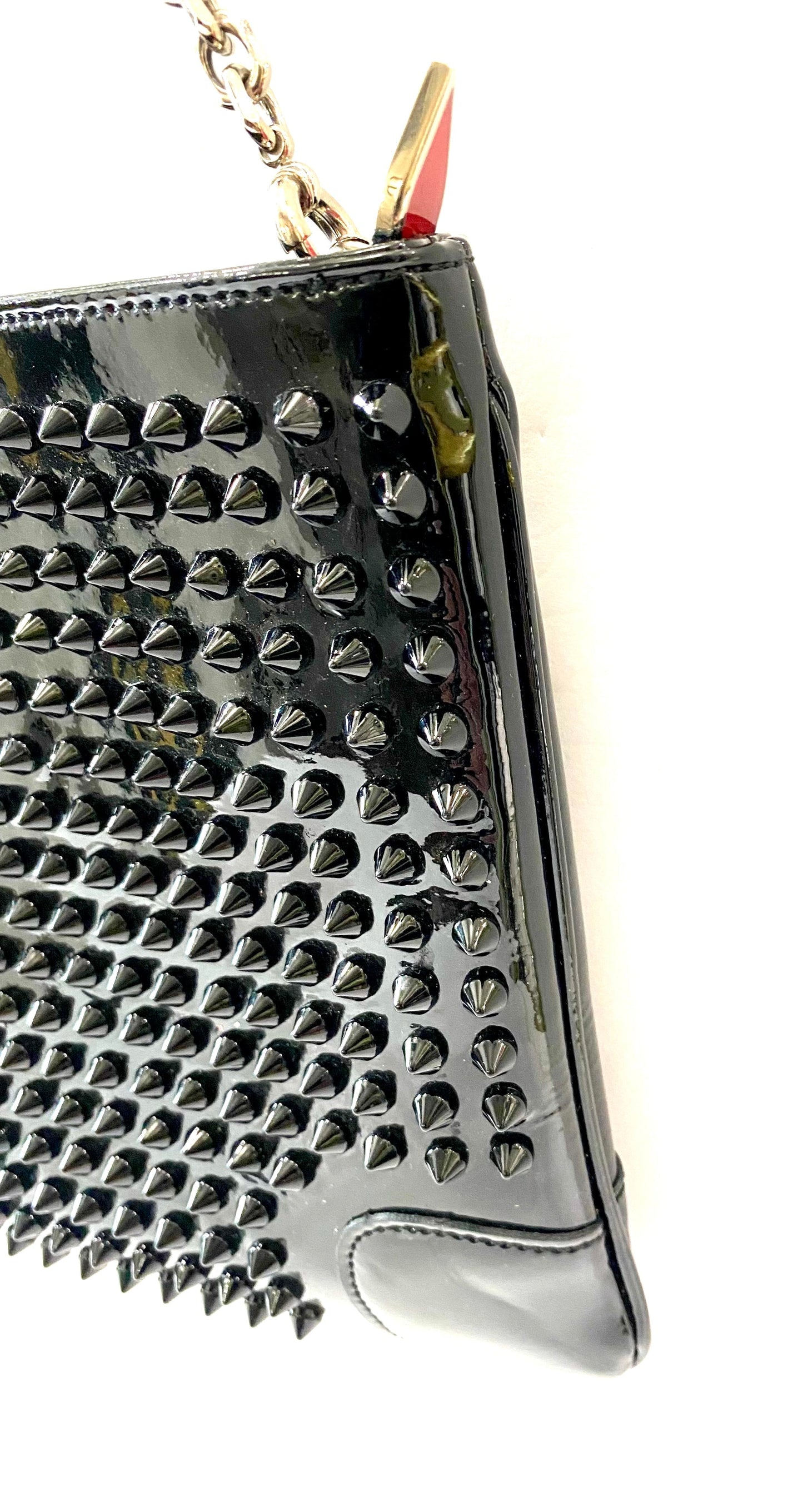 LOUBOUTIN LOUBIPOSH SPIKED PATENT LEATHER CHAIN BAG
