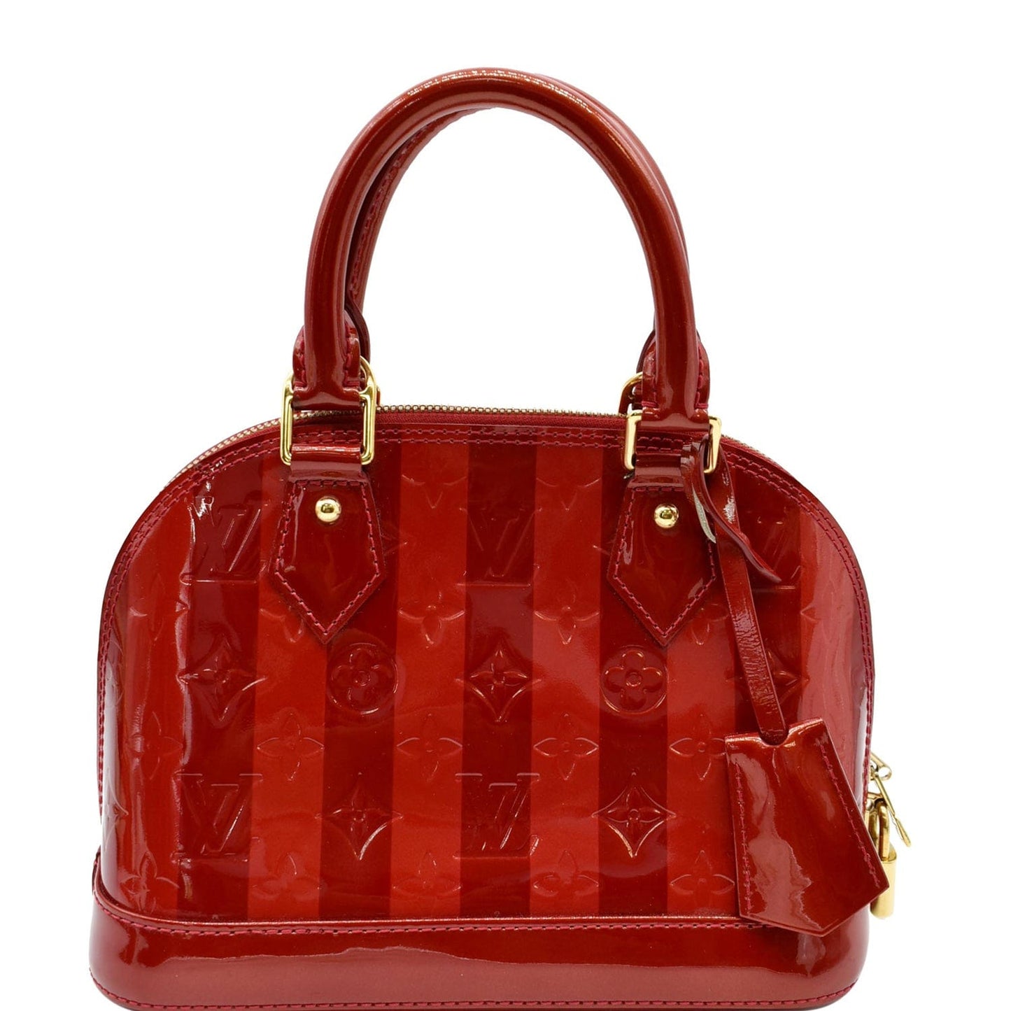 LOUIS VUITTON Rayures Alma BB Vernis Leather Satchel Crossbody Bag Pomme D'Amour