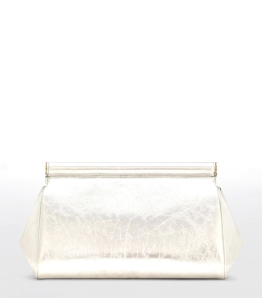 DOLCE & GABBANA METALLIC LEATHER SICILY LARGE CLUTCH BAG