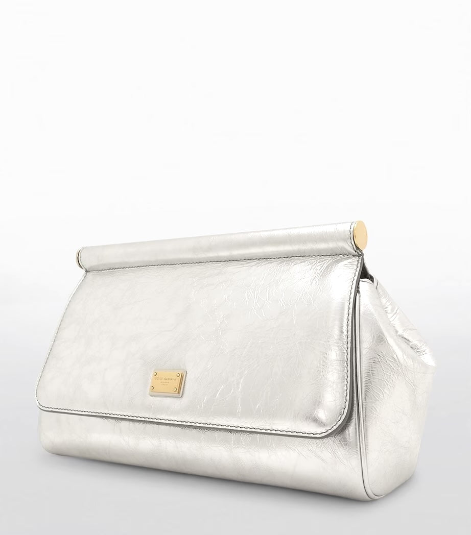 DOLCE & GABBANA METALLIC LEATHER SICILY LARGE CLUTCH BAG