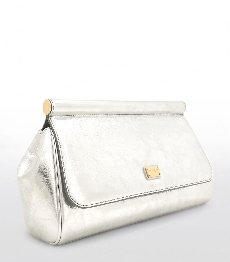 DOLCE & GABBANA METALLIC LEATHER SICILY LARGE CLUTCH BAG
