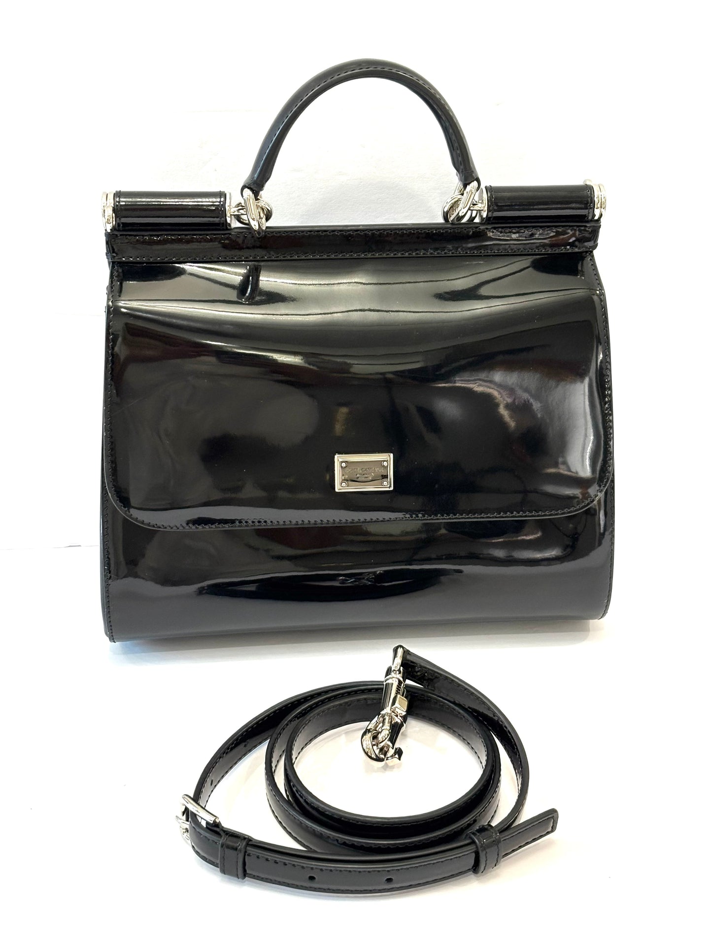 D & G POLISHED CALFSKIN LARGE SICILY BAG