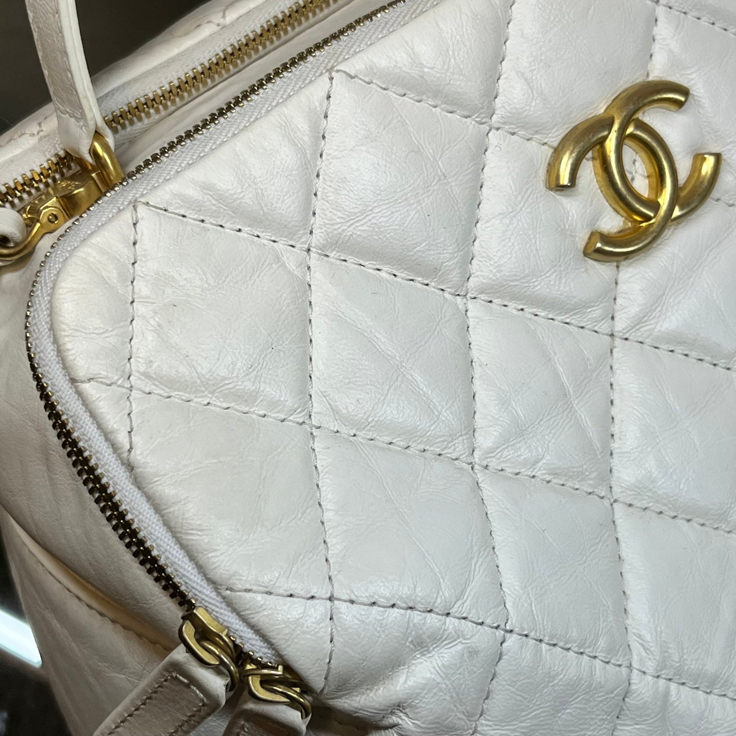 CHANEL Bowling Bag Quilted Aged Calfskin Satchel Bag