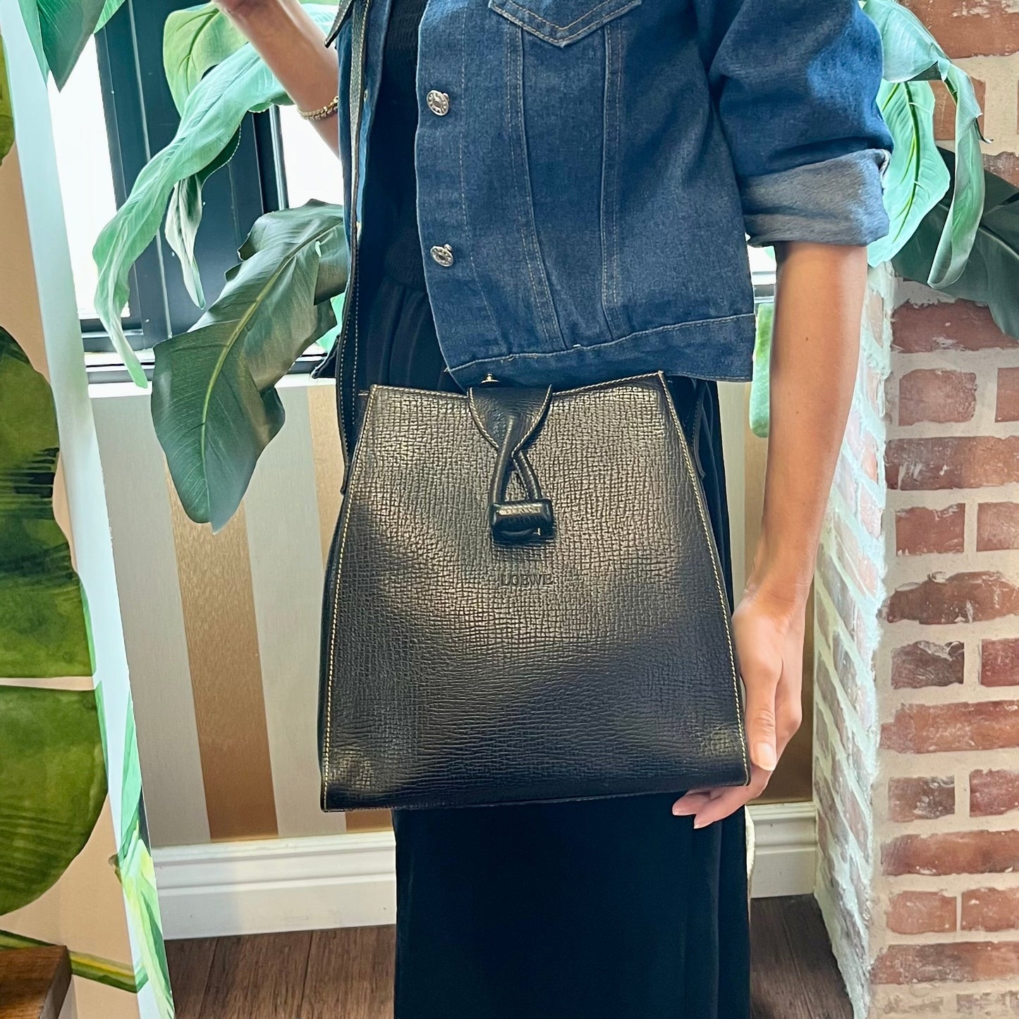 LOEWE Vintage Toggle Black Leather Crossbody