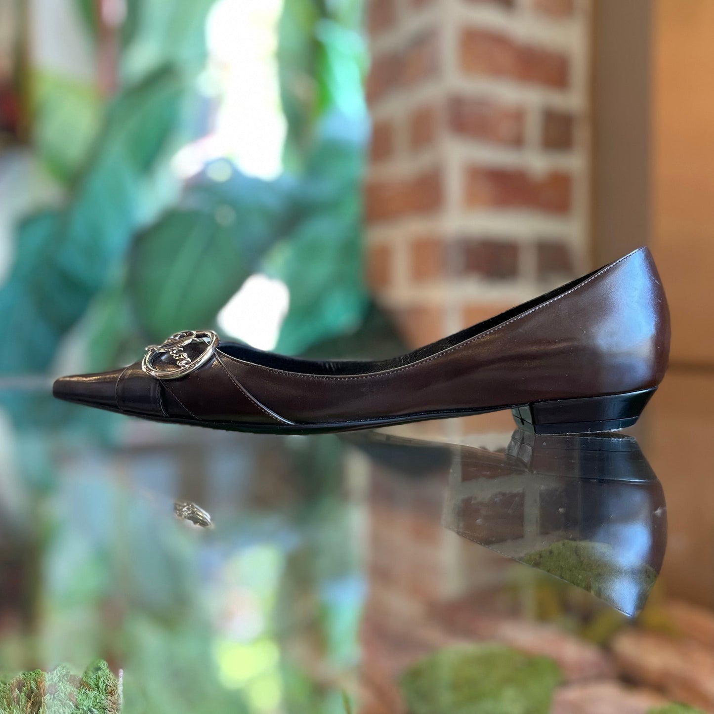 CHRISTIAN DIOR Leather Vintage Pointed Toe Flats SZ38(8US)