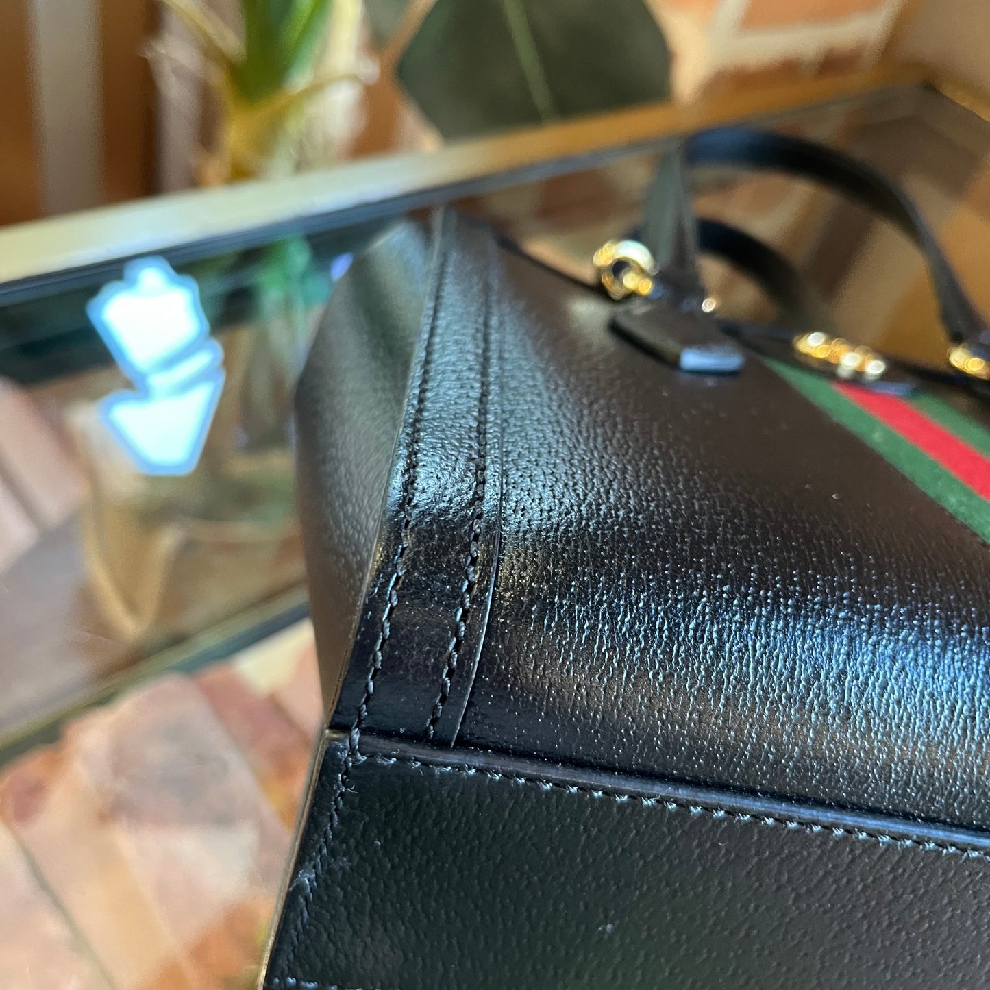 GUCCI Black Leather Ophidia Small Tote