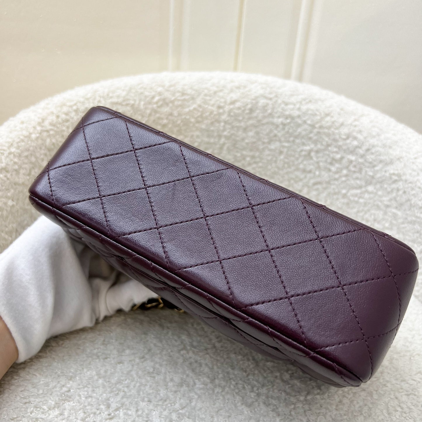 GLM-Classic Rectangle Mini Flap Bag in Burgundy Lambskin and LGHW