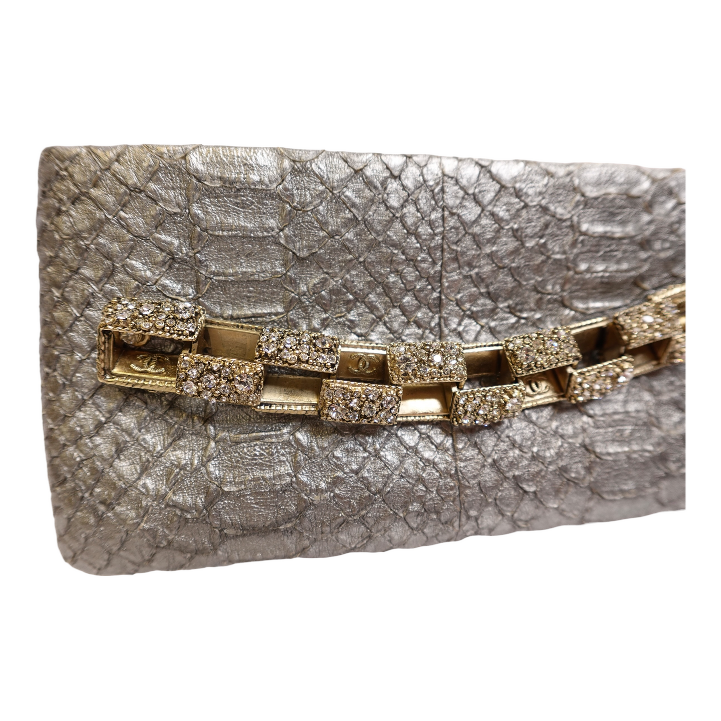 Chanel Metallic Python Crystal Paris Bombay Clutch