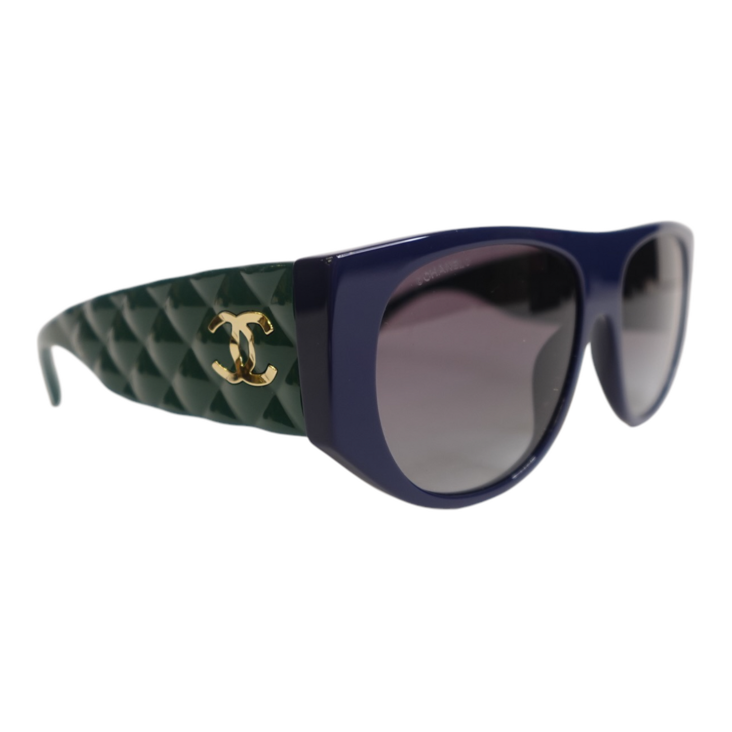 Chanel Navy Green Quilted CC Sunglasses