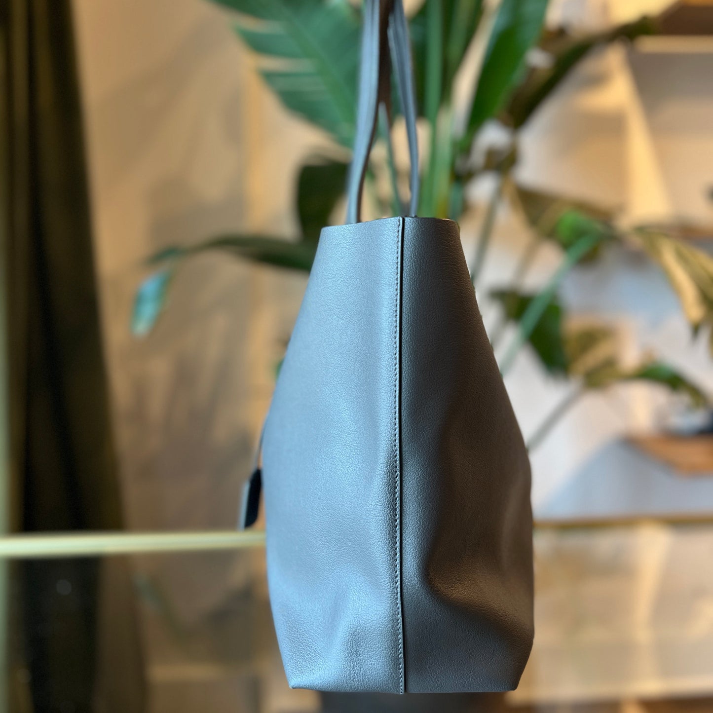 SAINT LAURENT Gray Calfskin Large Shopping Tote