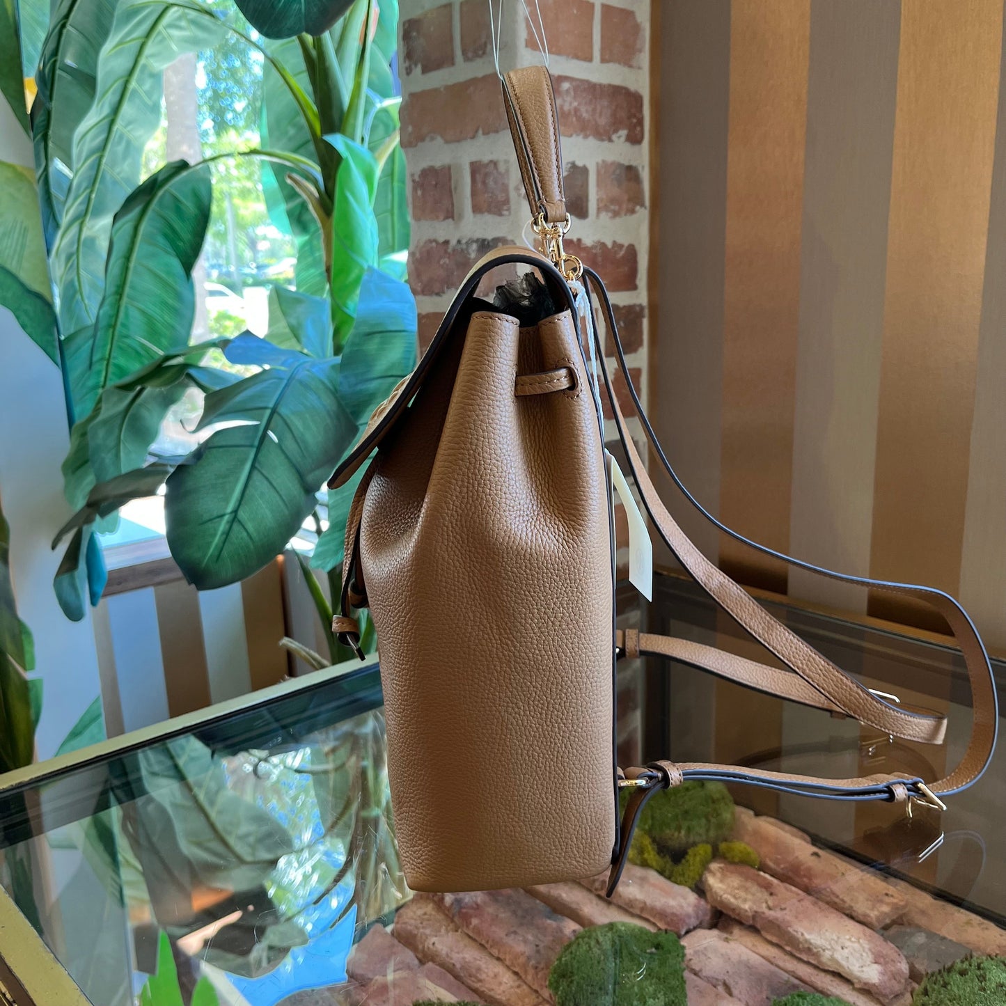 TORY BURCH Thea Brown Pebbled Leather Backpack