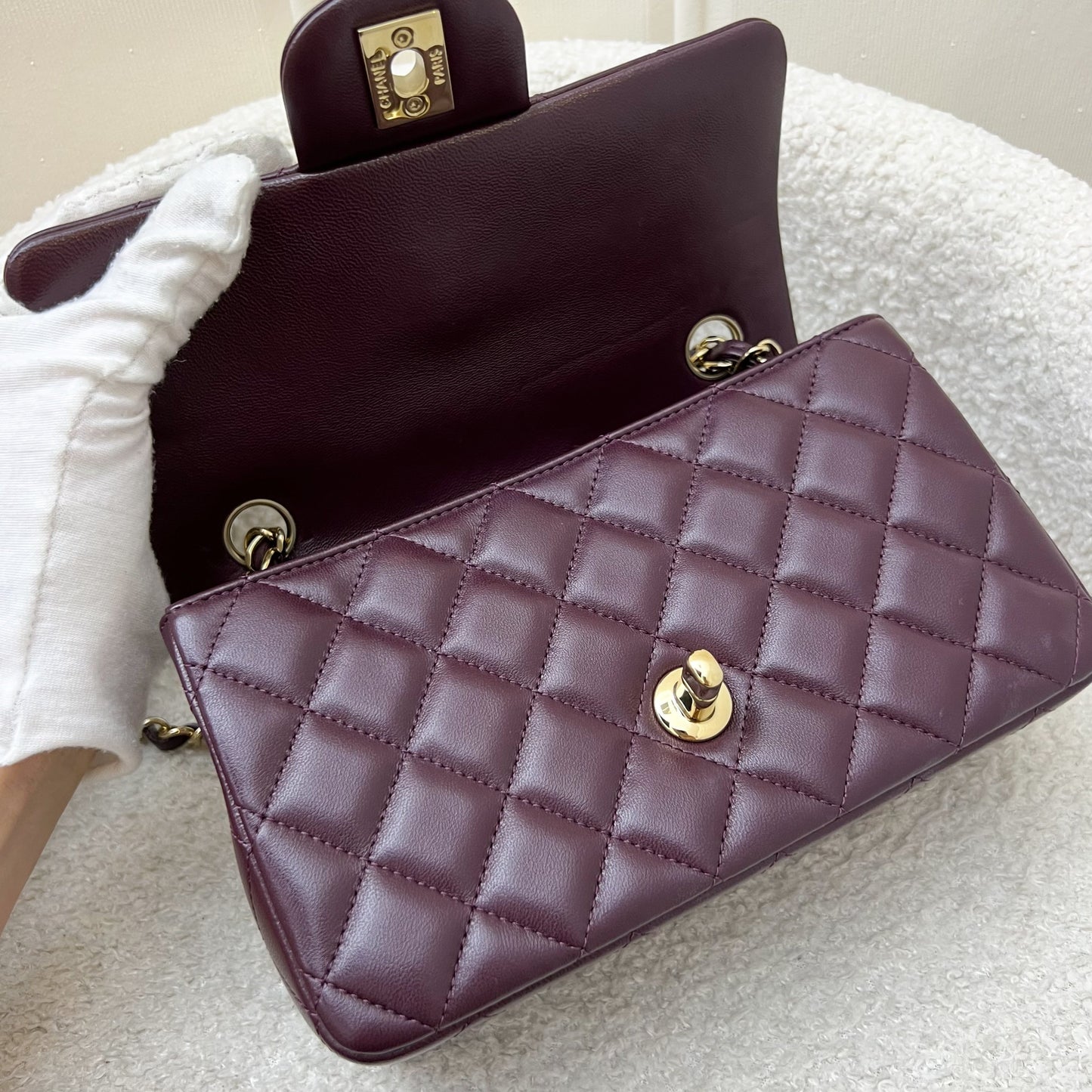 GLM-Classic Rectangle Mini Flap Bag in Burgundy Lambskin and LGHW