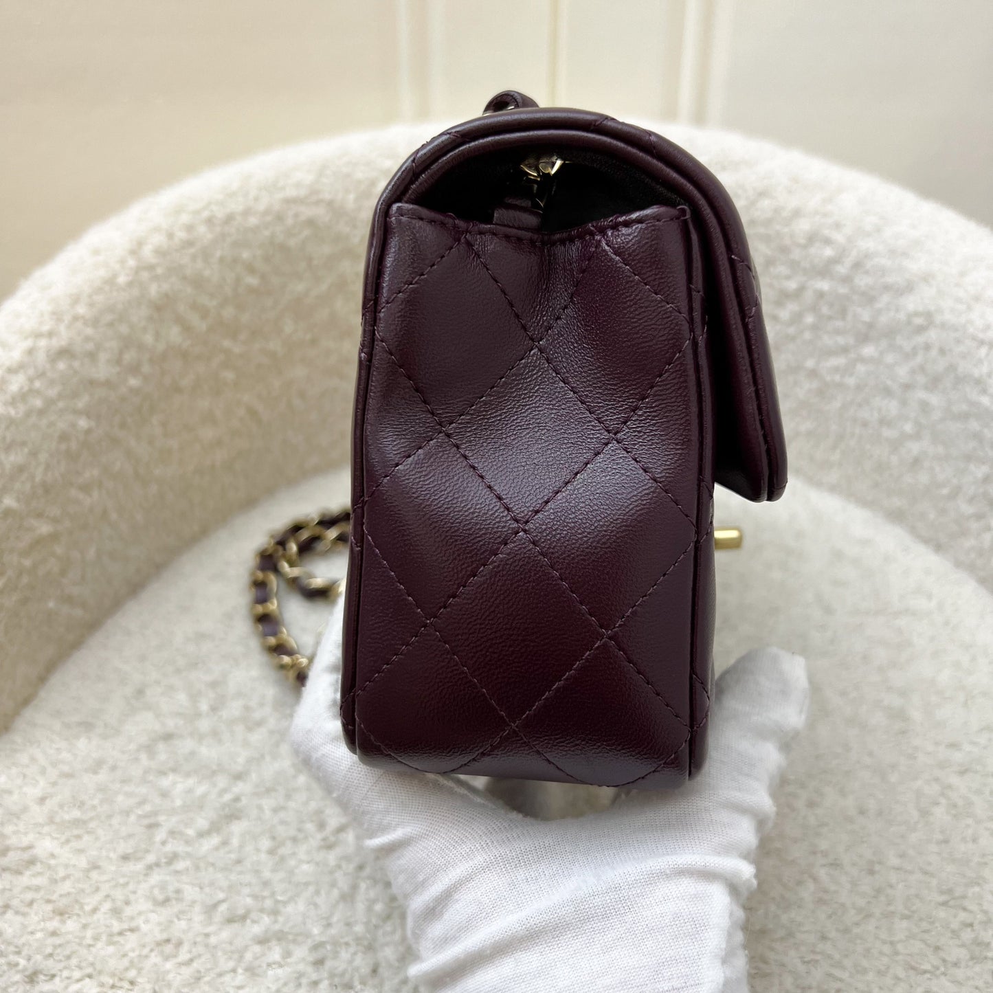 GLM-Classic Rectangle Mini Flap Bag in Burgundy Lambskin and LGHW