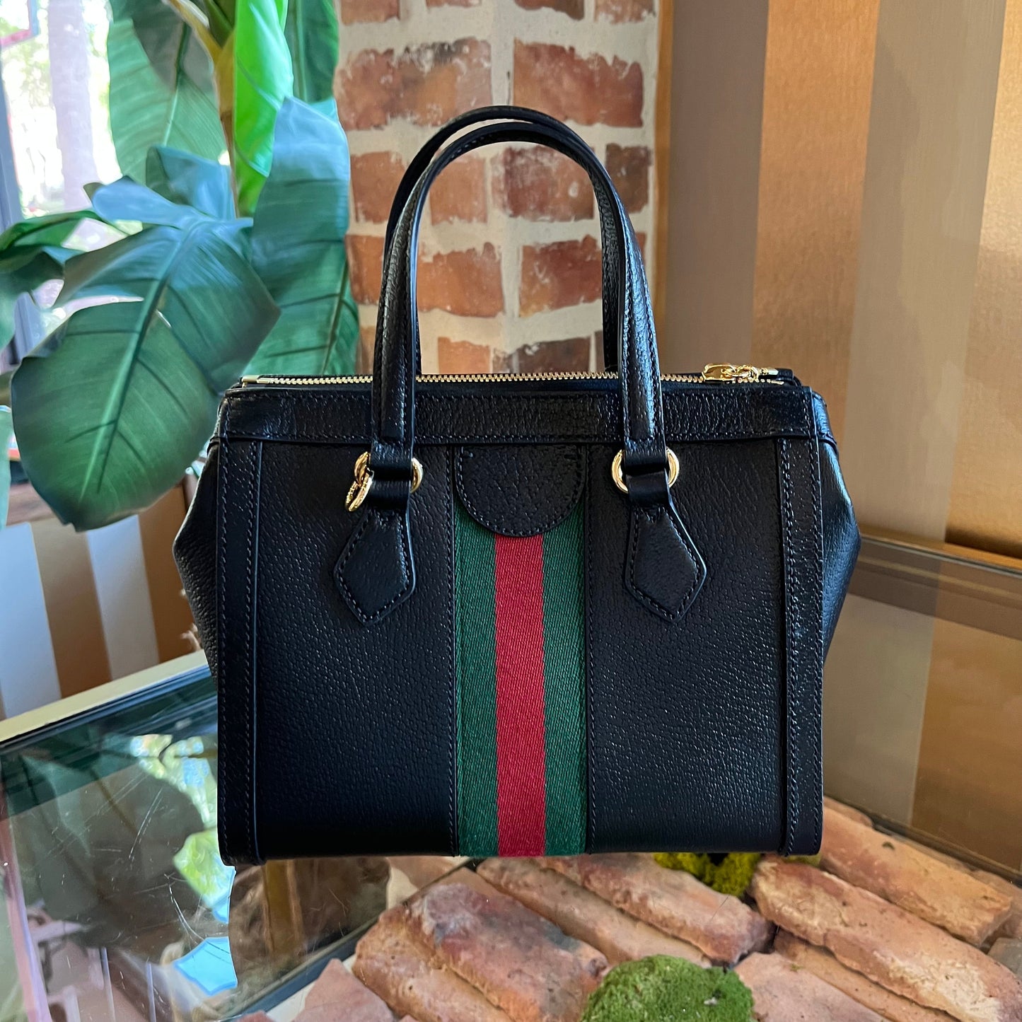 GUCCI Black Leather Ophidia Small Tote