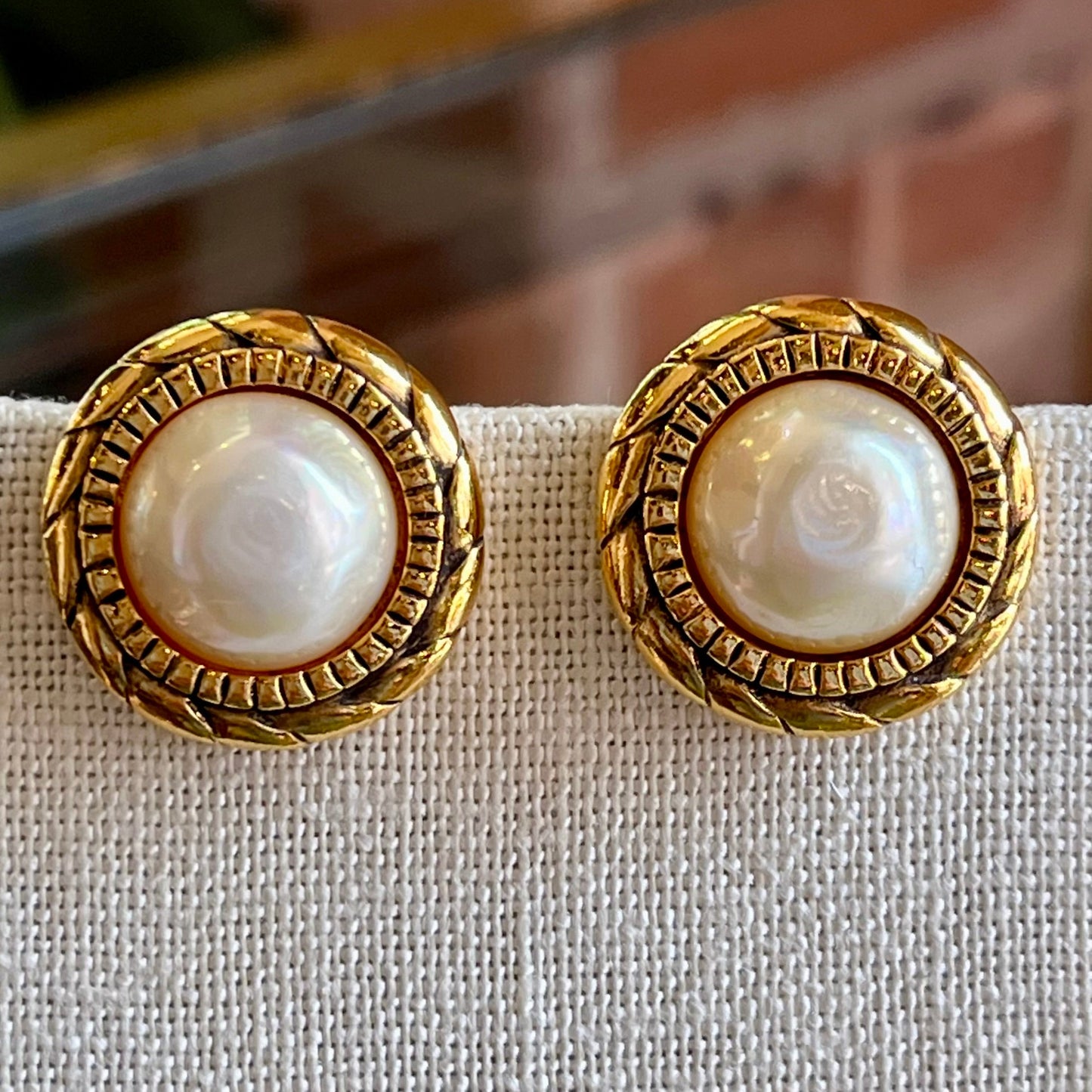 CHANEL Faux Pearl Gold Vintage Clip On Earrings